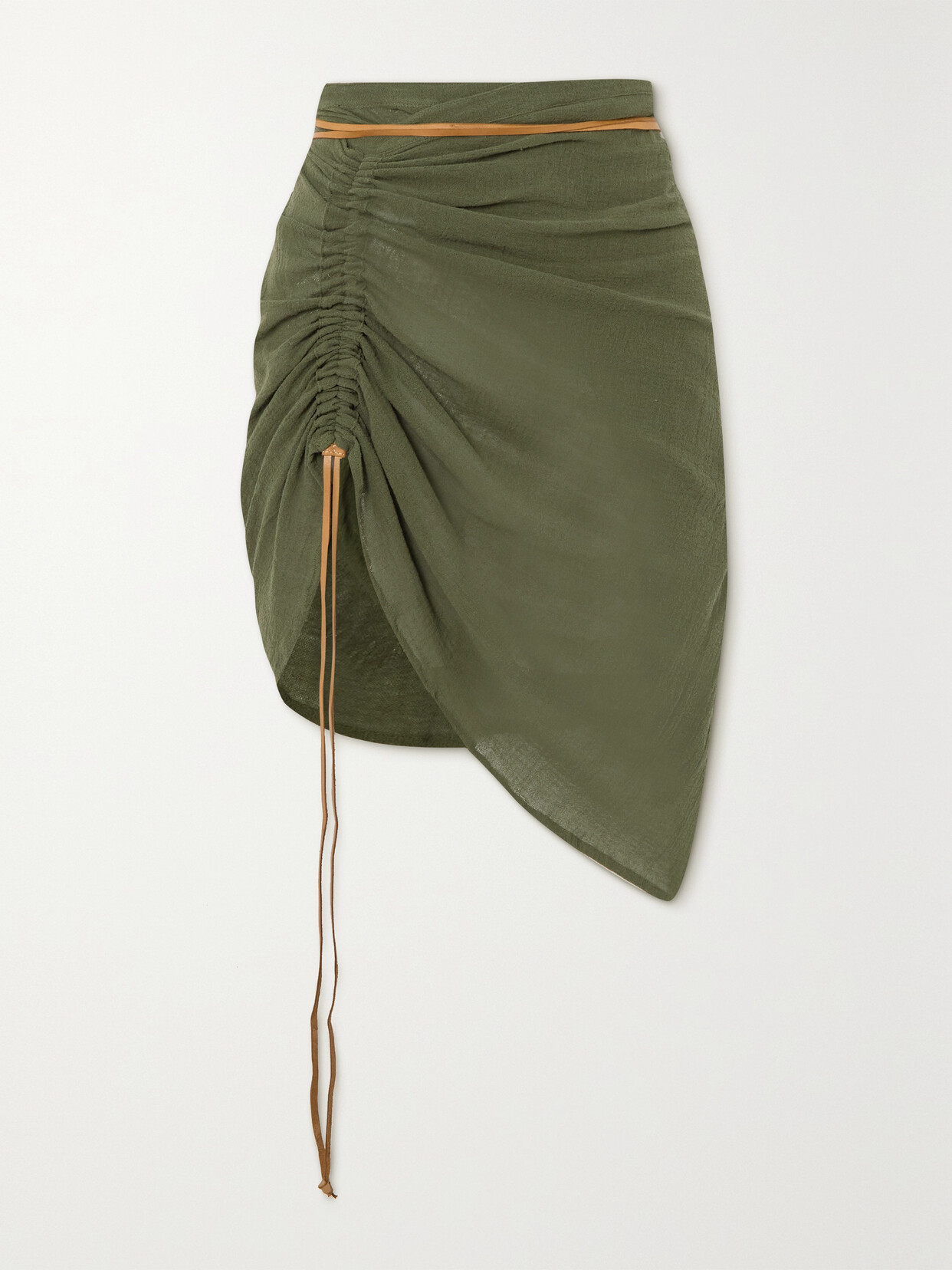 Caravana - + Net Sustain Temax Leather-trimmed Cotton-gauze Mini Skirt - Green