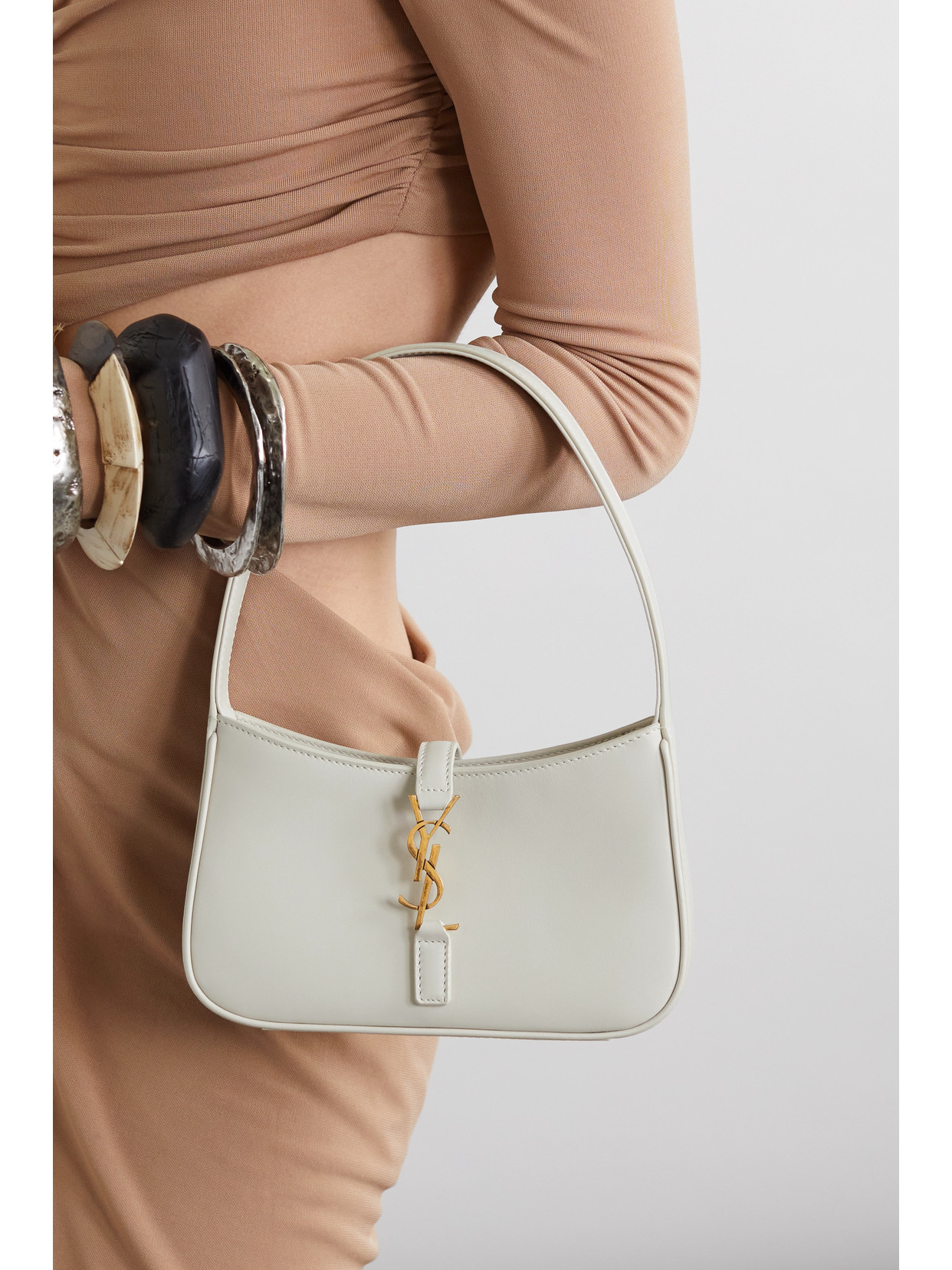 Saint Laurent Le 5 À 7 Mini Leather Shoulder Bag In White