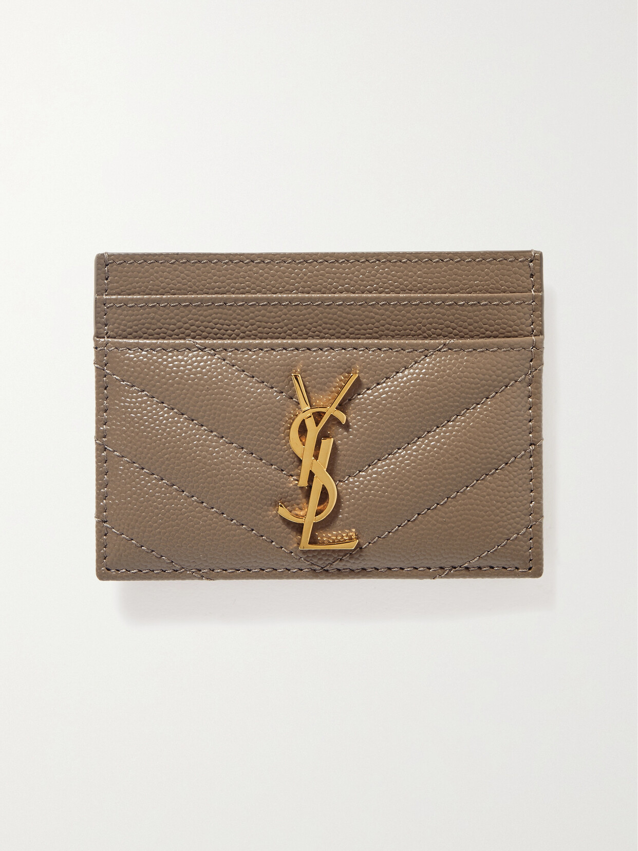 Saint Laurent Monogramme Quilted Textured-leather Cardholder In Brown