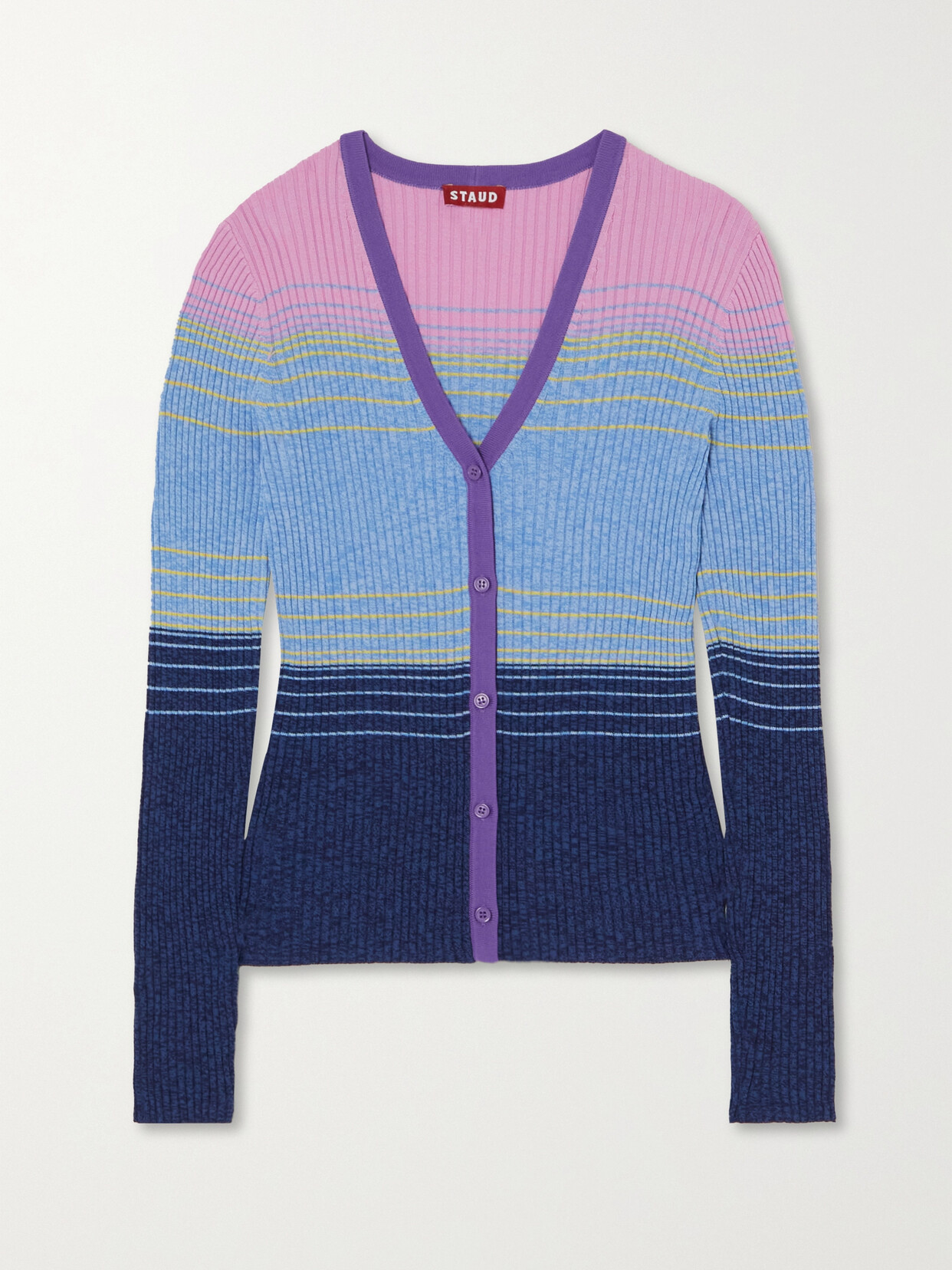 STAUD - Cargo Striped Ribbed-knit Cardigan - Blue