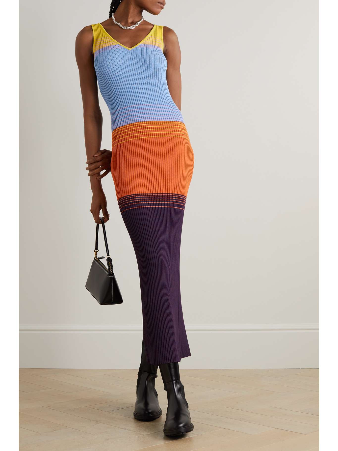 STAUD Dana striped ribbedknit maxi dress NETAPORTER