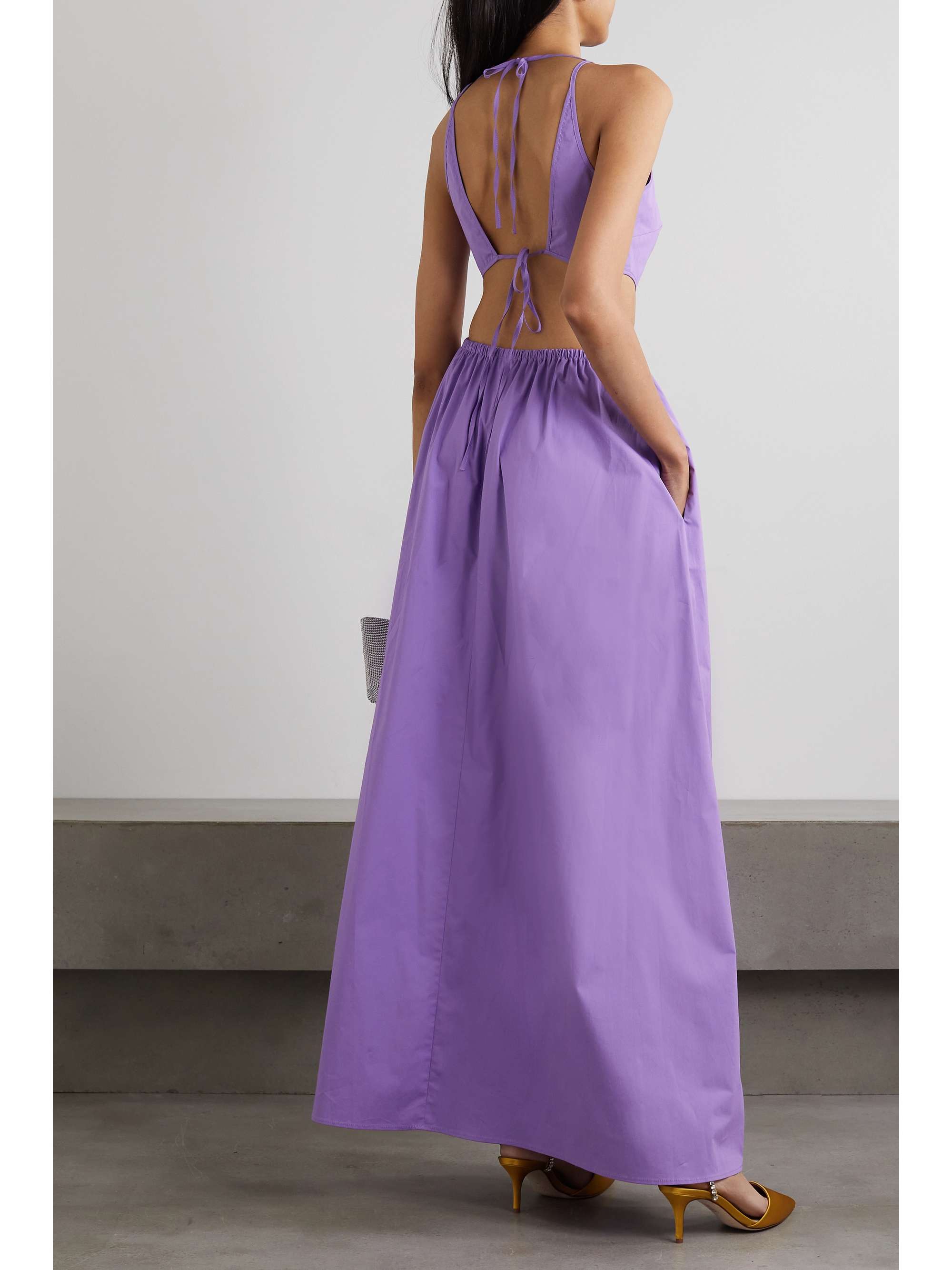 STAUD Myla open-back cutout cotton-blend poplin maxi dress