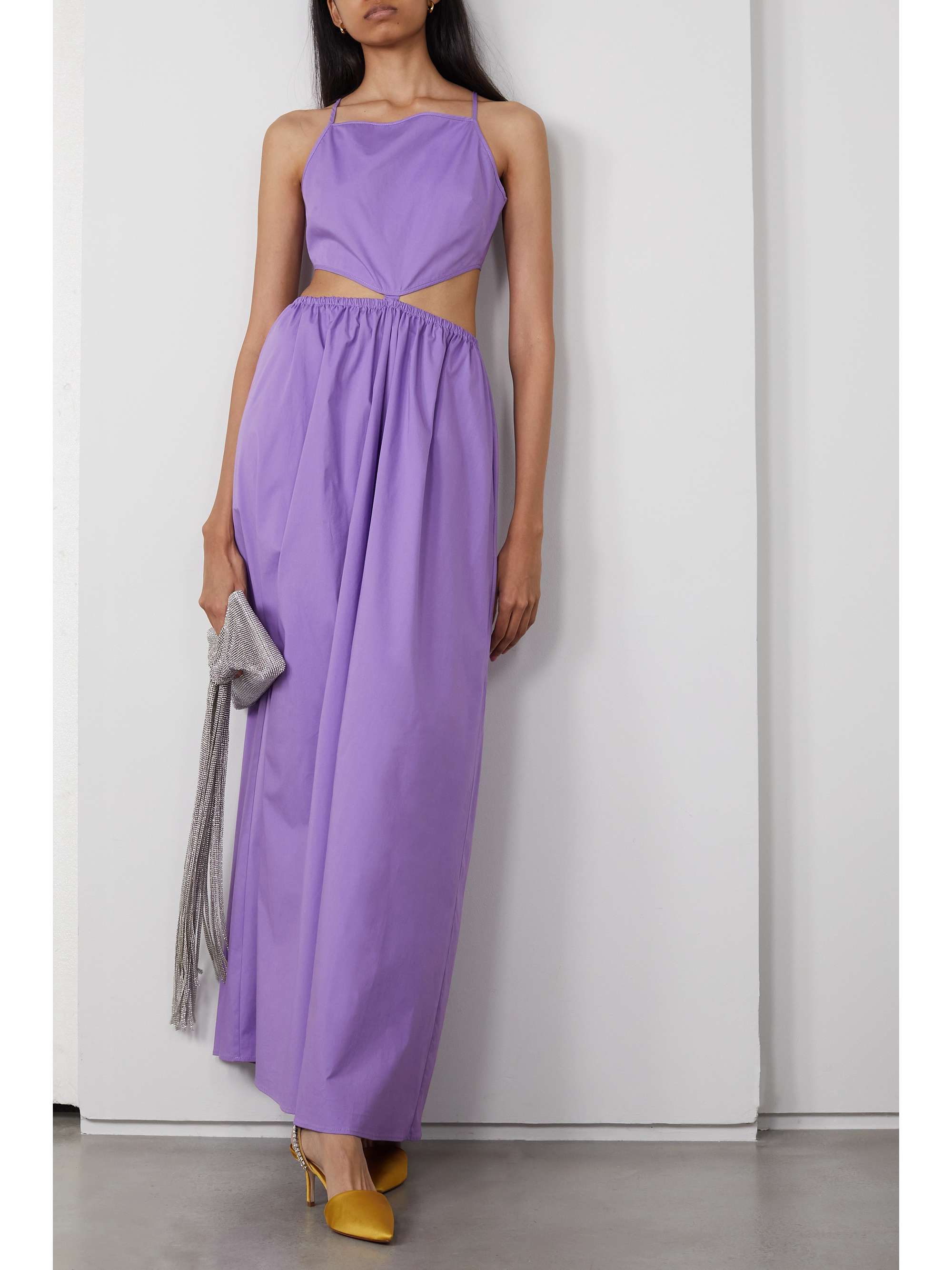 STAUD Myla open-back cutout cotton-blend poplin maxi dress