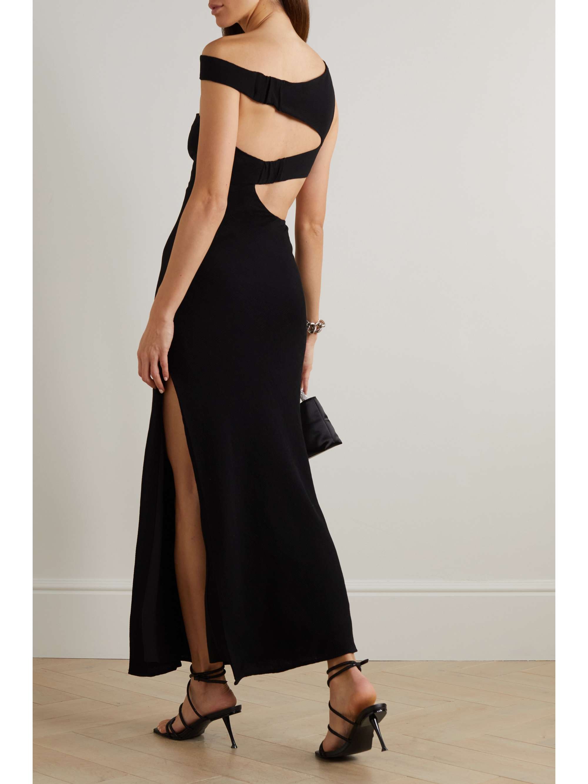 STAUD Prismatic asymmetric cutout ribbed-knit maxi dress