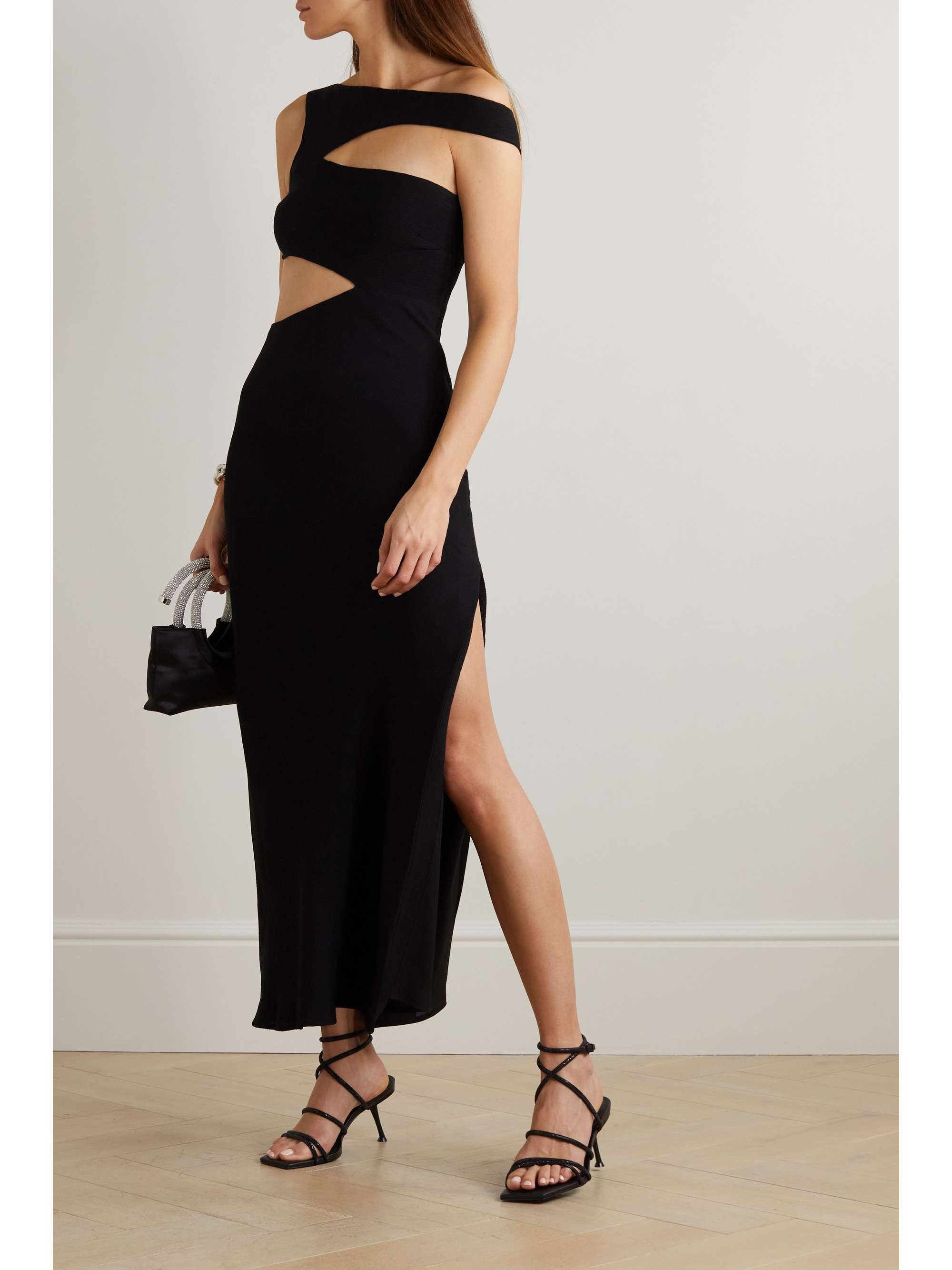 STAUD Prismatic asymmetric cutout ribbed-knit maxi dress