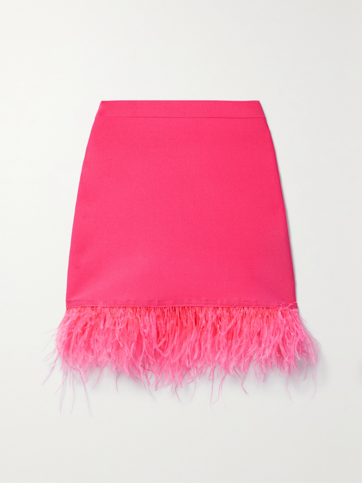 STAUD Chaya Feather-trimmed Knitted Mini Skirt - Pink