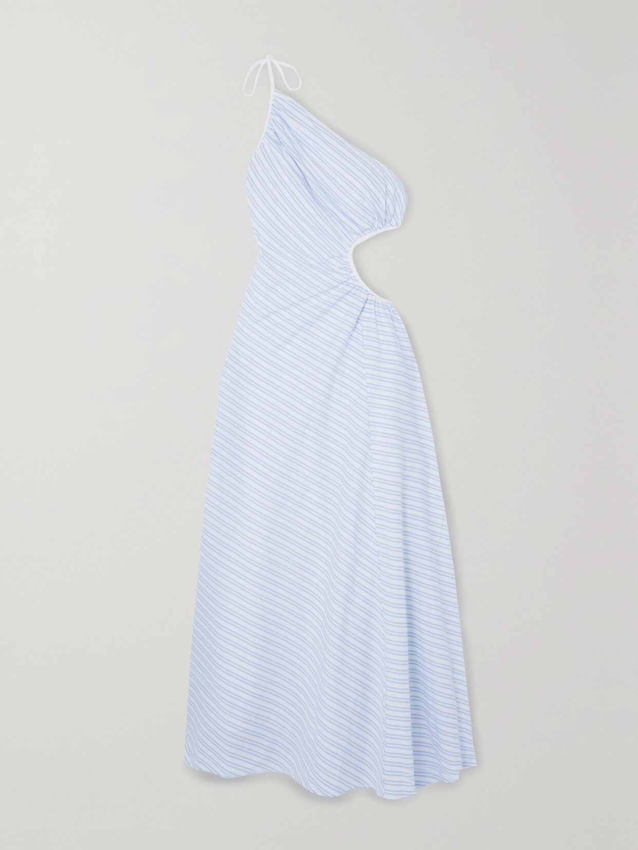 STAUD JAYLA ONE-SHOULDER CUTOUT STRIPED COTTON-POPLIN MAXI DRESS