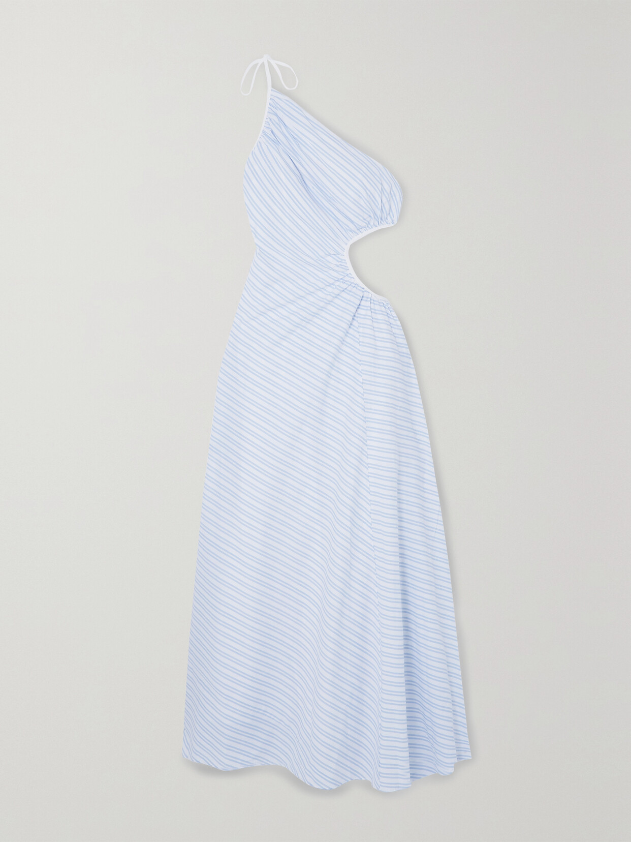 STAUD - Jayla One-shoulder Cutout Striped Cotton-poplin Maxi Dress - Blue