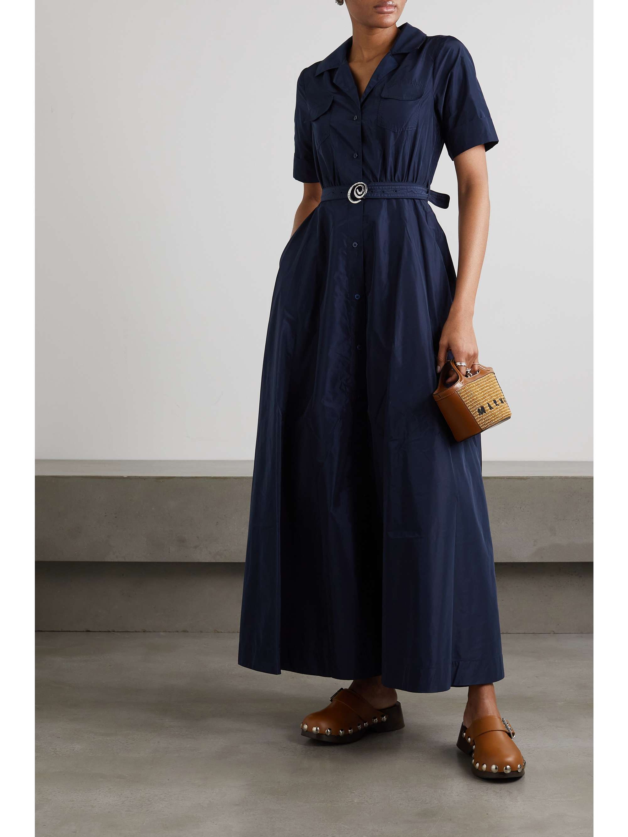 STAUD Millie embellished belted taffeta maxi shirt dress | NET-A-PORTER