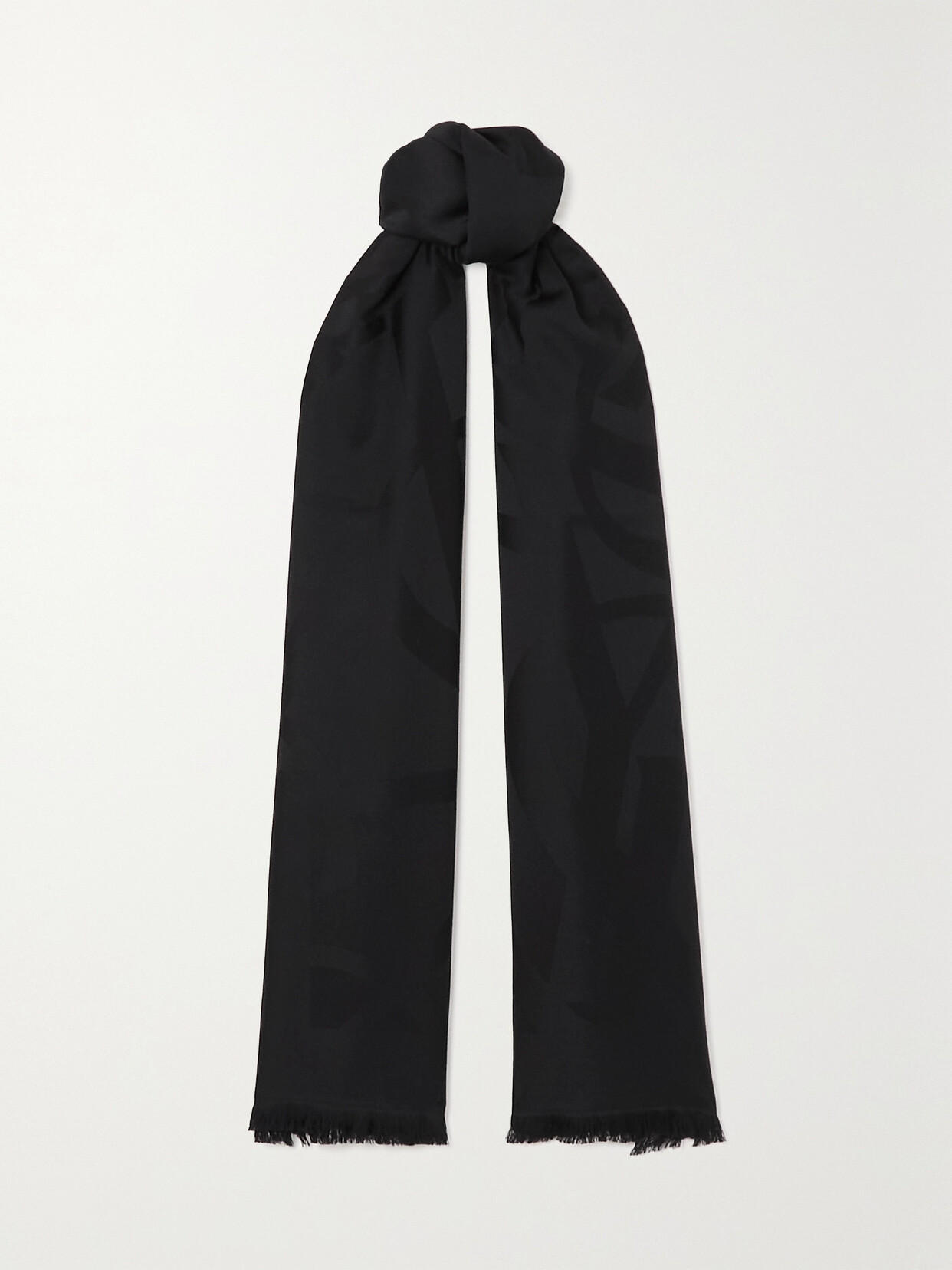 Saint Laurent Fringed Wool-jacquard Scarf In Black