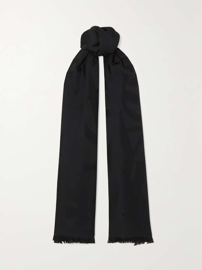 Saint Laurent Fringed Wool-jacquard Scarf
