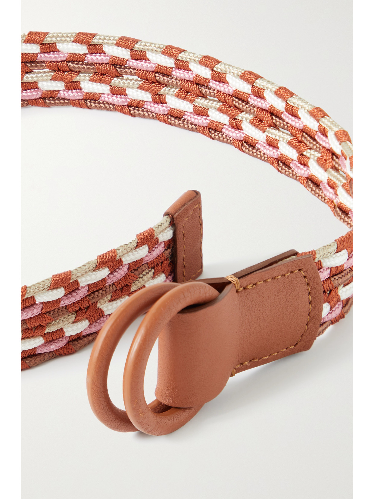 Anderson's Leather-trimmed Woven Belt In Pink