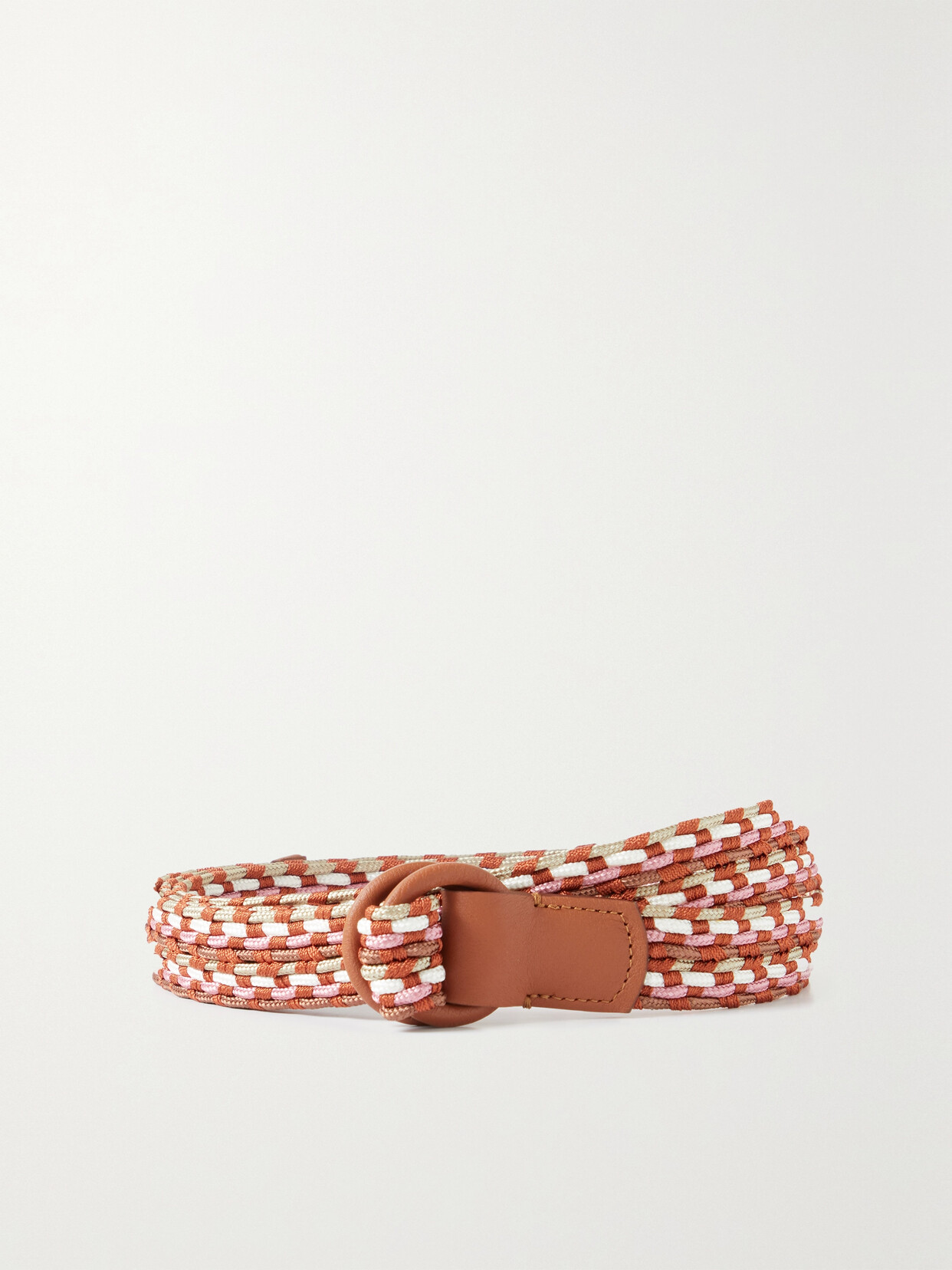 Anderson's Leather-trimmed Woven Belt In Pink