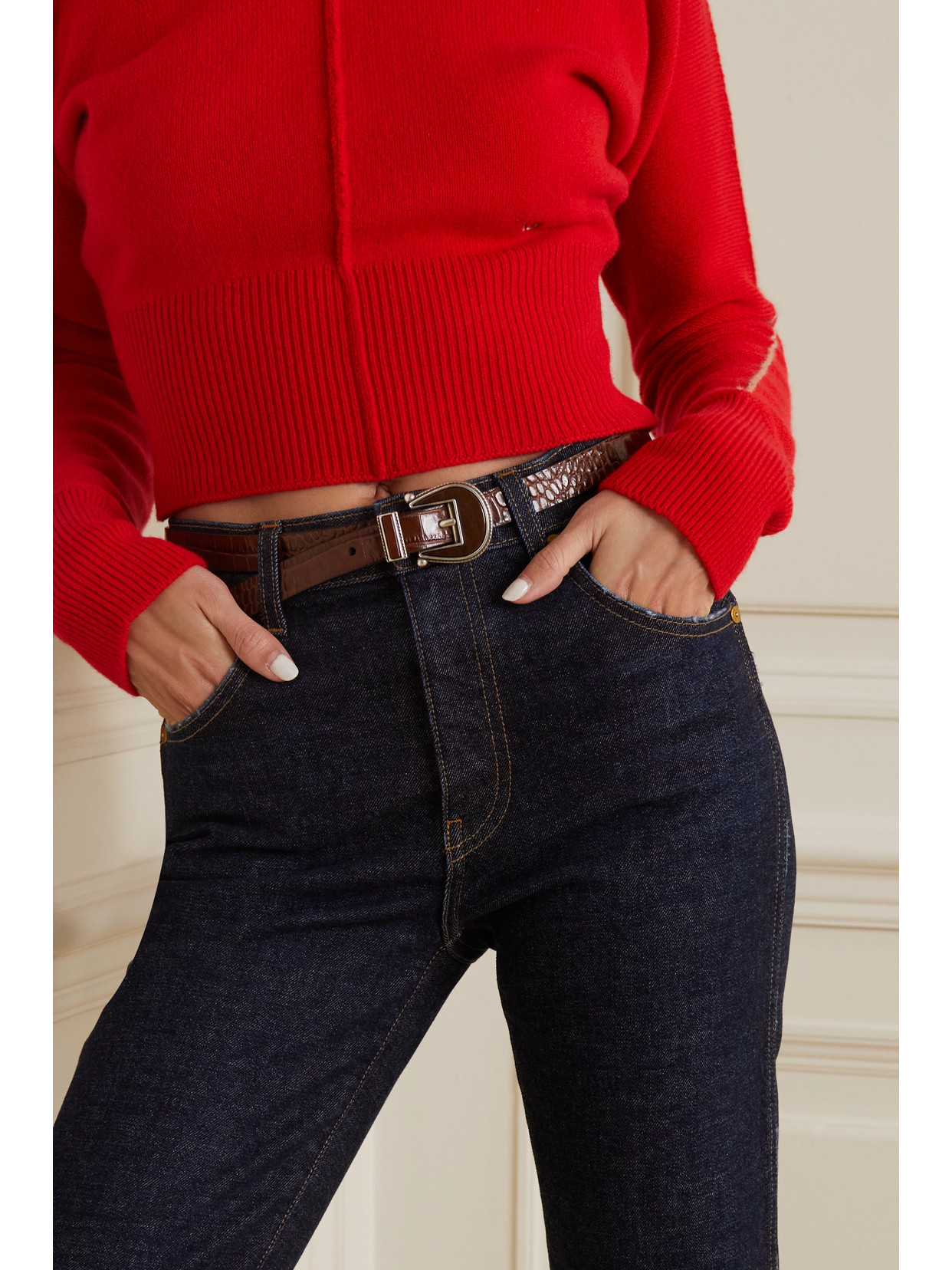 Anderson's Croc-effect Leather Waist Belt In Brown