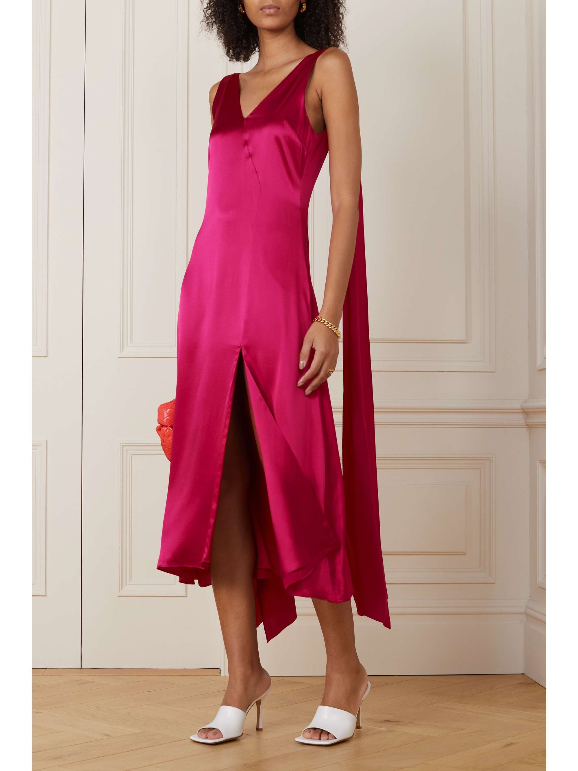 pink silk dress midi