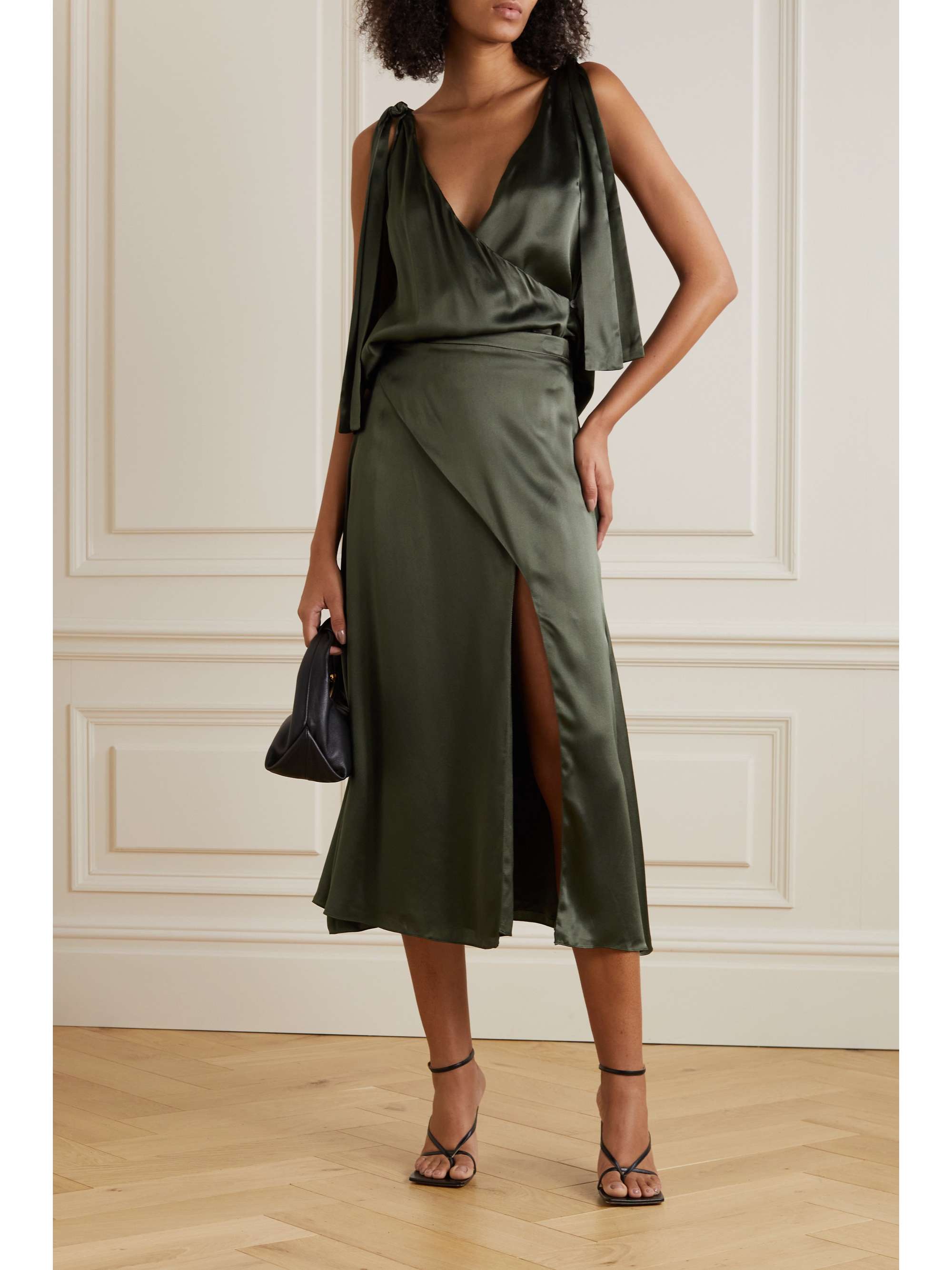NET-A-PORTER FOR THE KING’S FOUNDATION 【NET SUSTAIN】围裹效果有机丝缎中长半身裙
