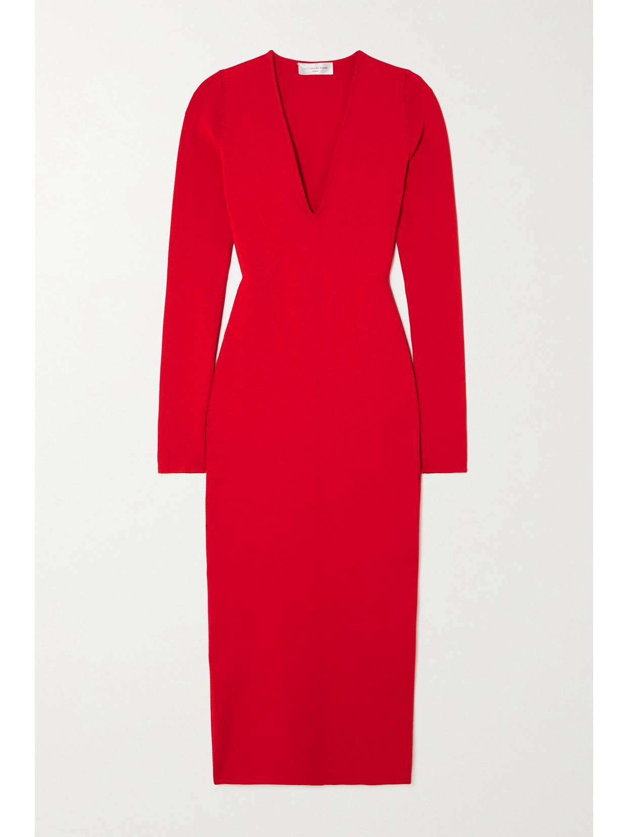 Victoria Beckham Vb Body Ribbed Stretch-knit Midi Dress - Red