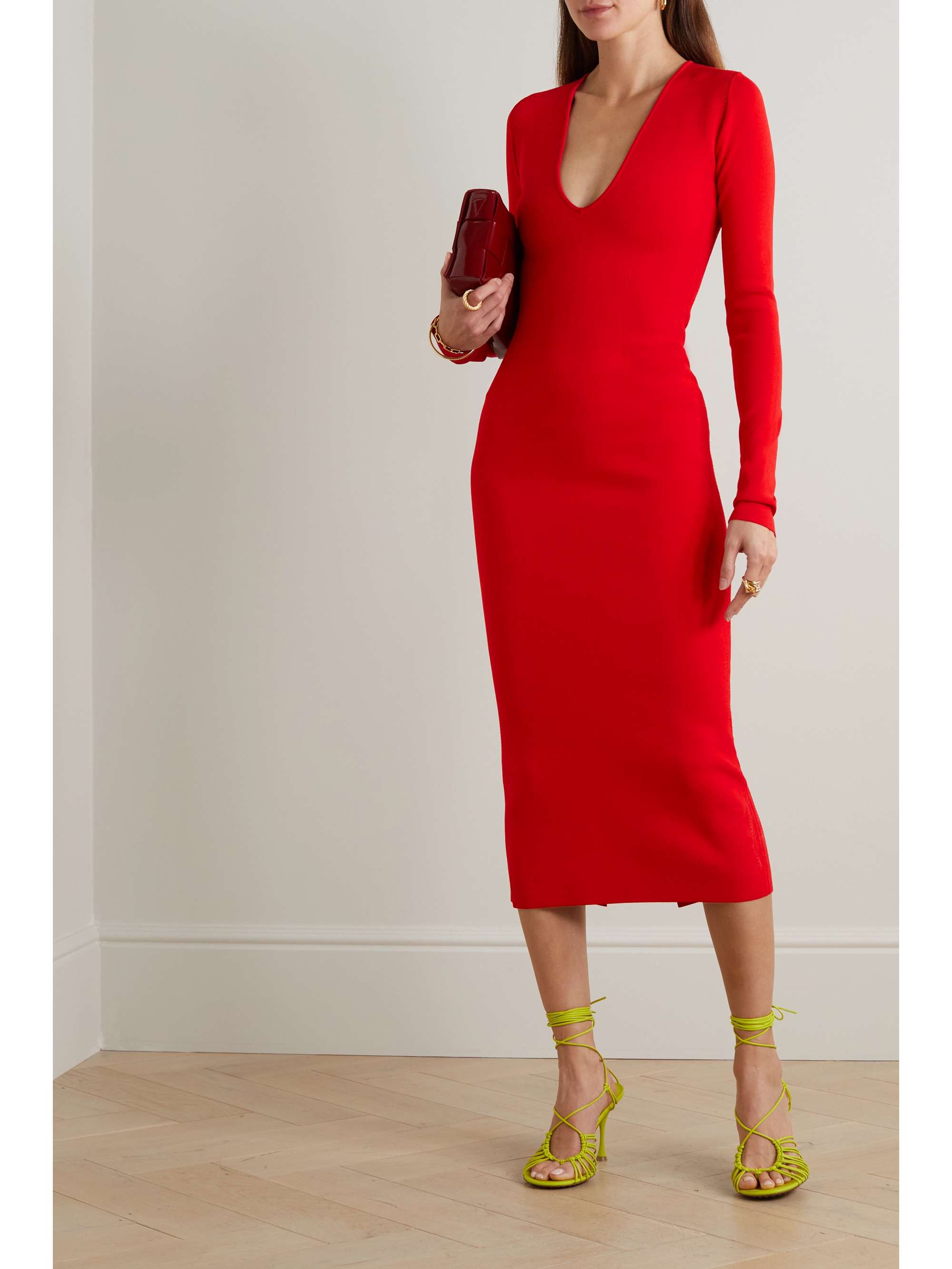 VICTORIA BECKHAM VB Body ribbed stretch-knit midi dress