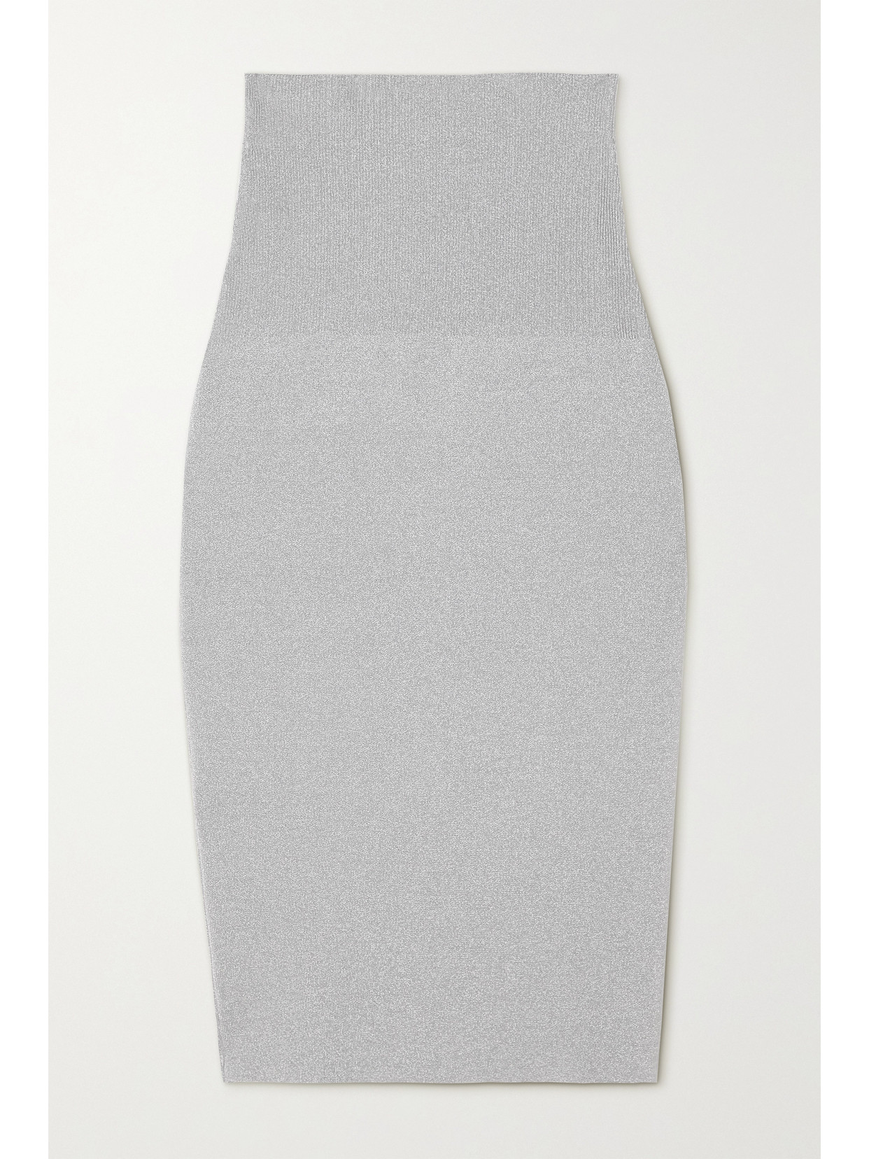 Victoria Beckham - Vb Body Ribbed Metallic Stretch-knit Midi Skirt - Silver