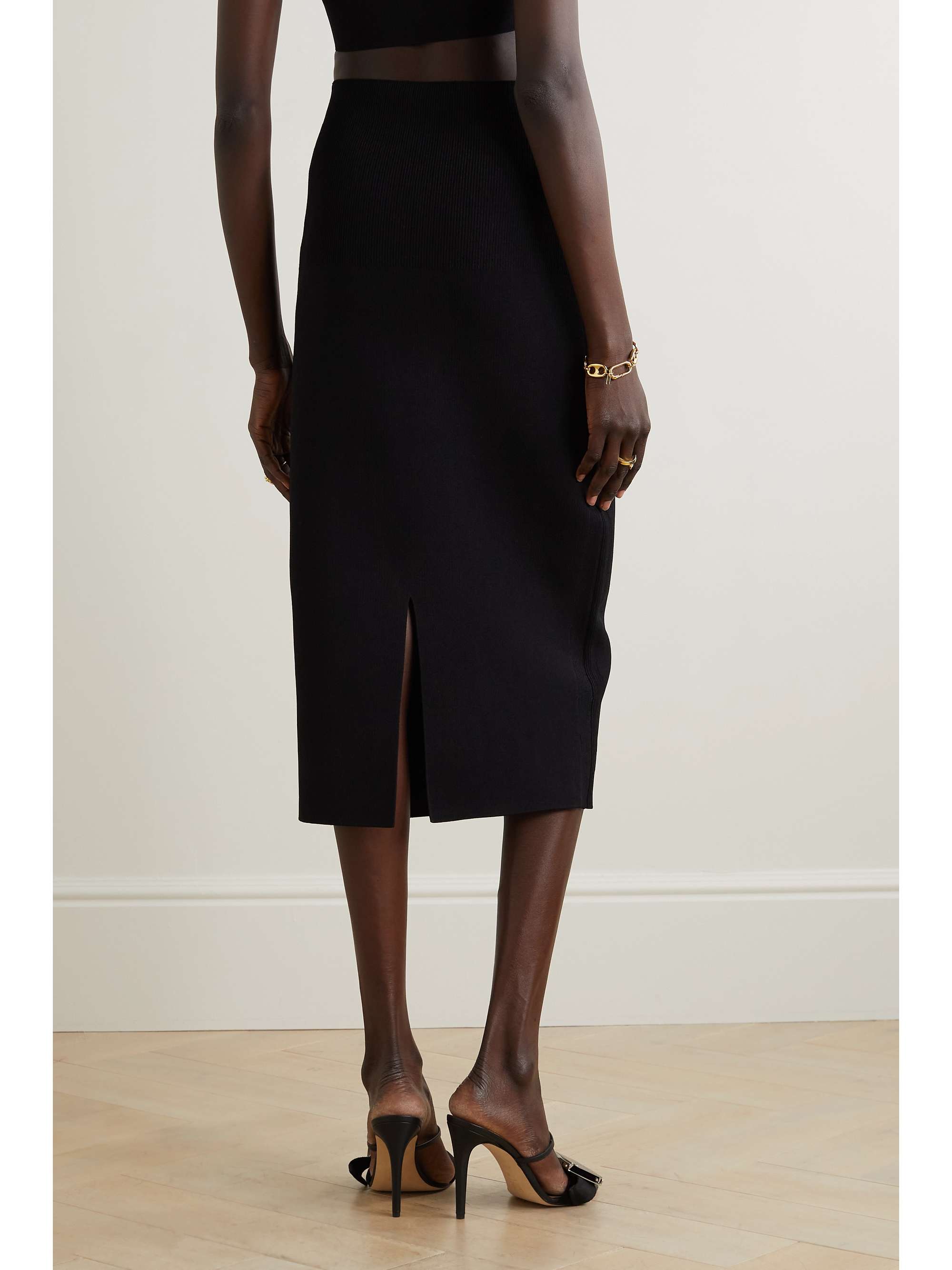 VICTORIA BECKHAM VB Body ribbed stretch-knit midi skirt