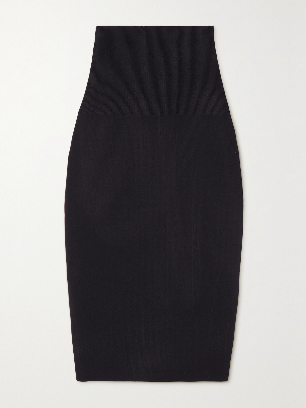 Shop Victoria Beckham Vb Body Ribbed Stretch-knit Midi Skirt In Black