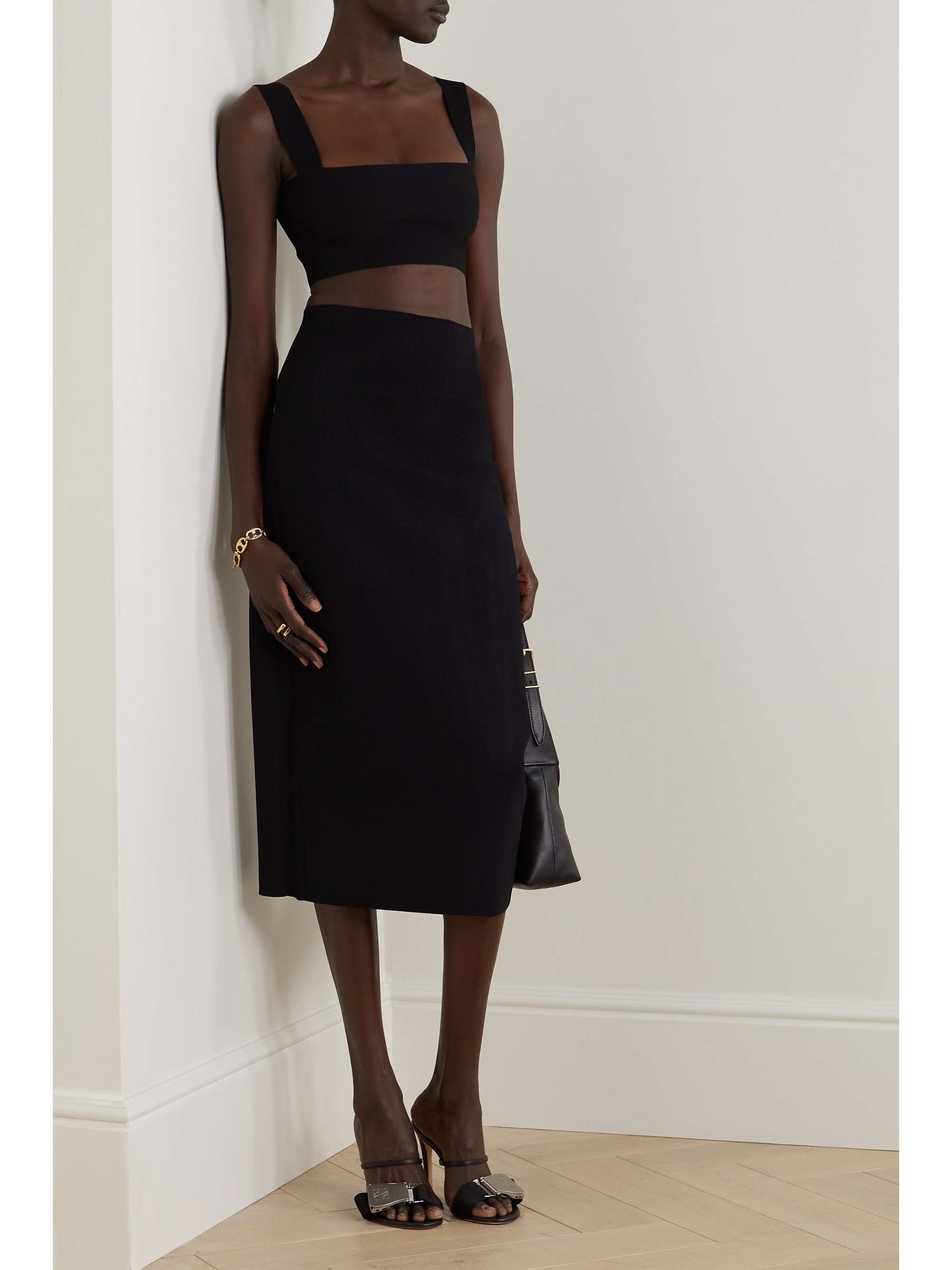 VICTORIA BECKHAM VB Body ribbed stretch-knit midi skirt