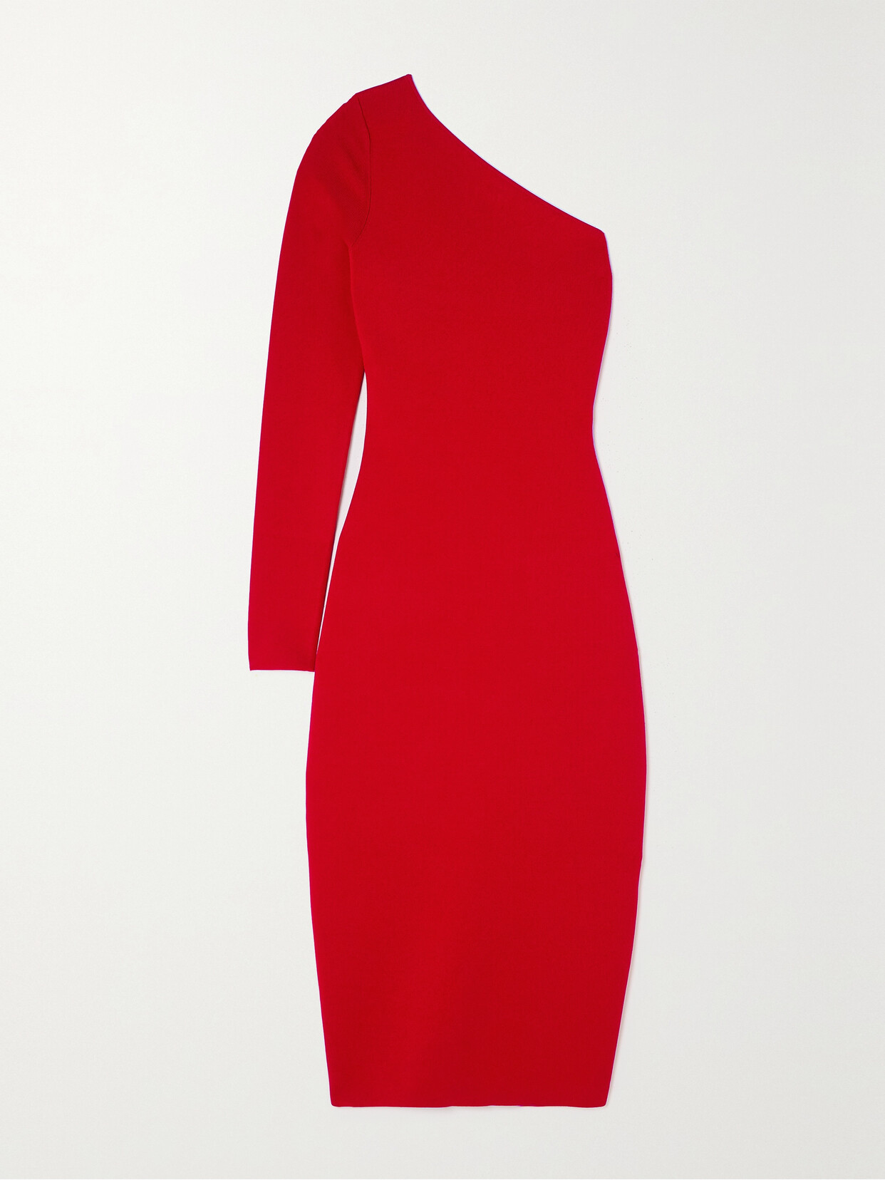 Shop Victoria Beckham Vb Body One-shoulder Stretch-knit Midi Dress In Red