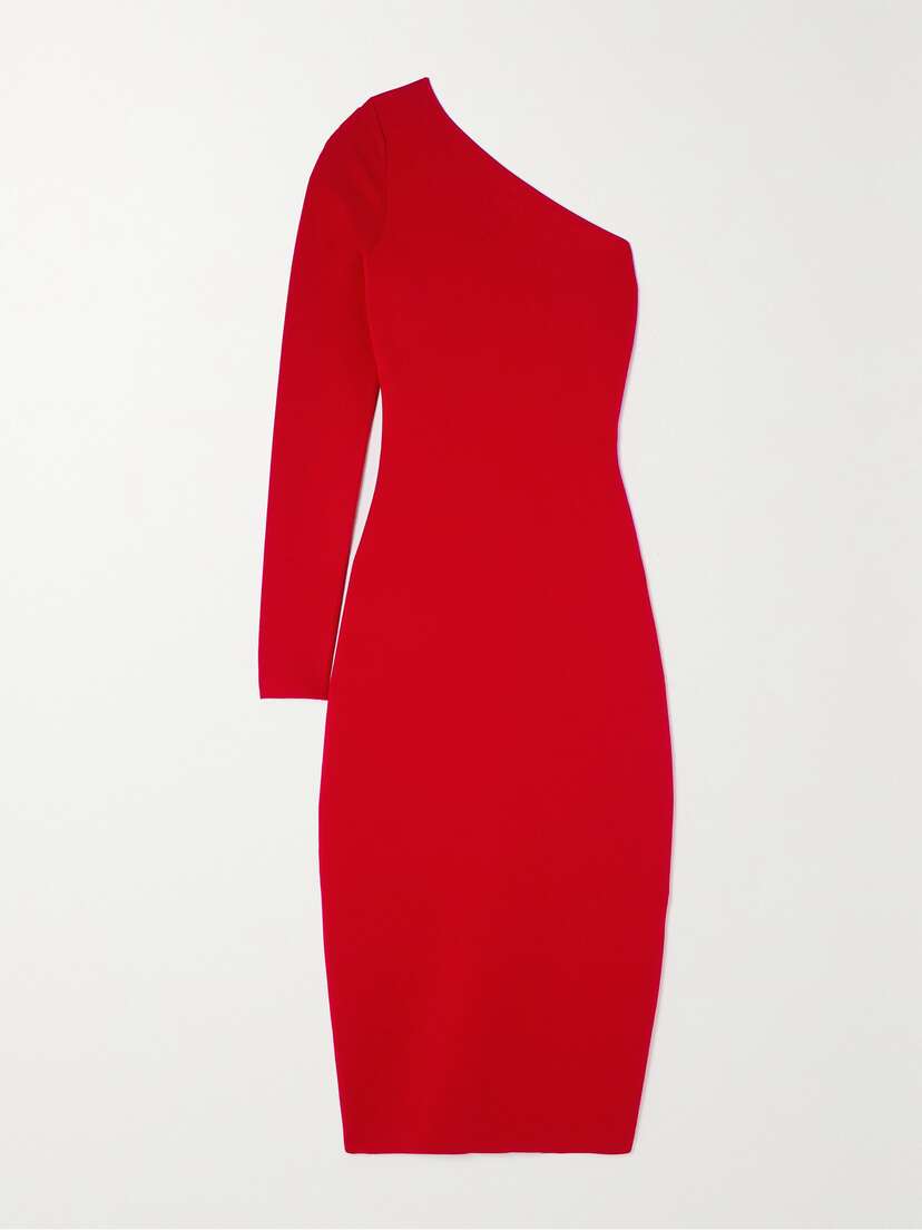 Victoria Beckham Vb Body One-shoulder Stretch-knit Midi Dress
