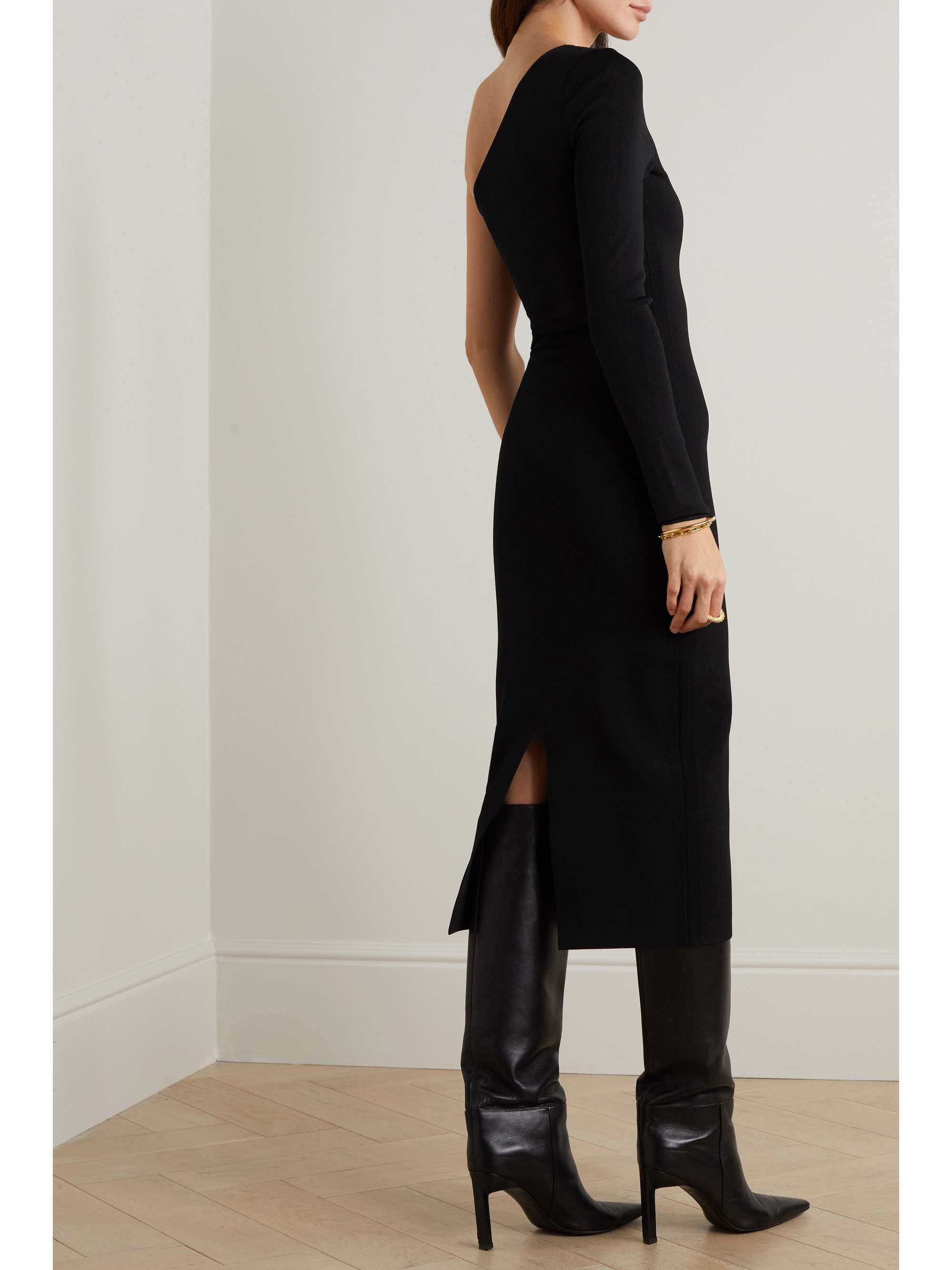 VICTORIA BECKHAM VB Body one-shoulder metallic Lurex midi dress