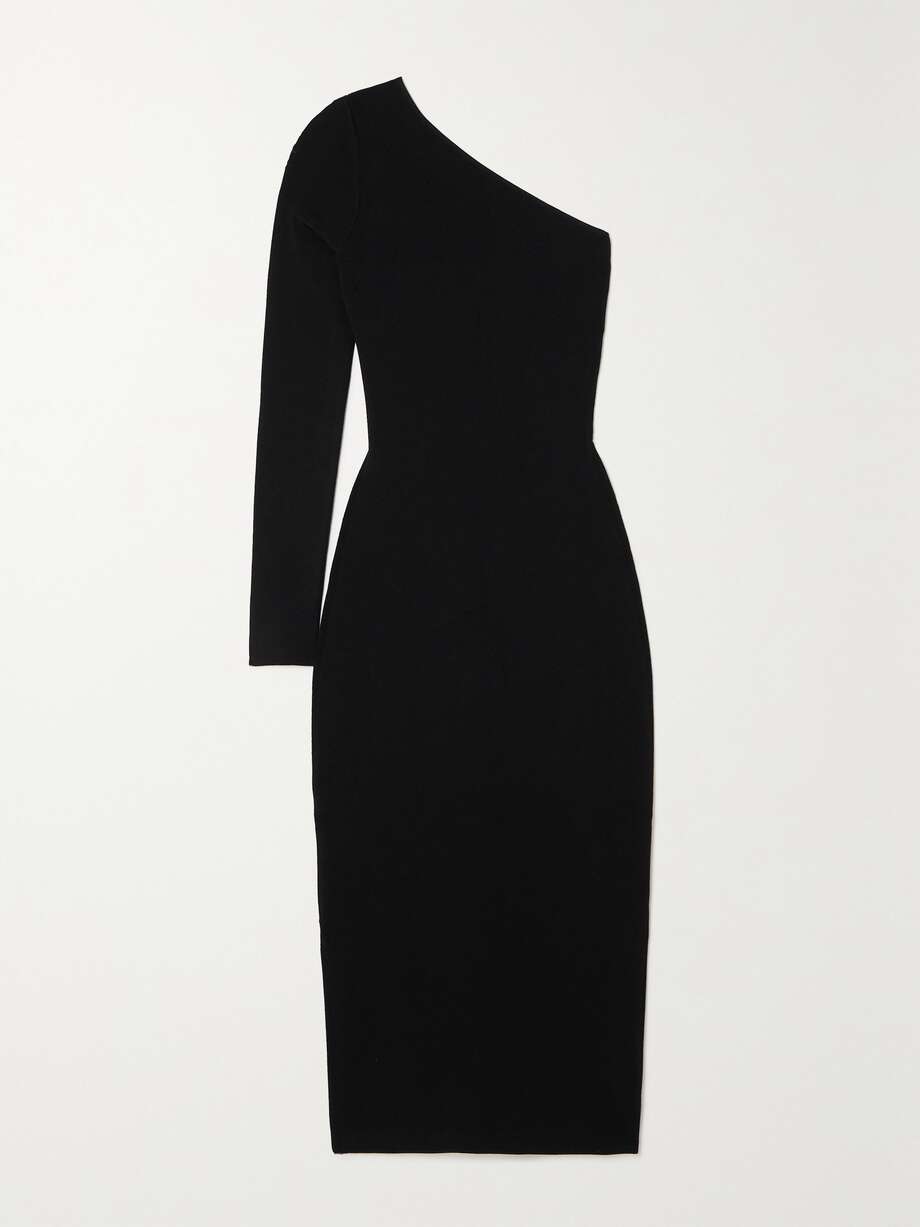 vb body one-shoulder stretch-knit midi dress