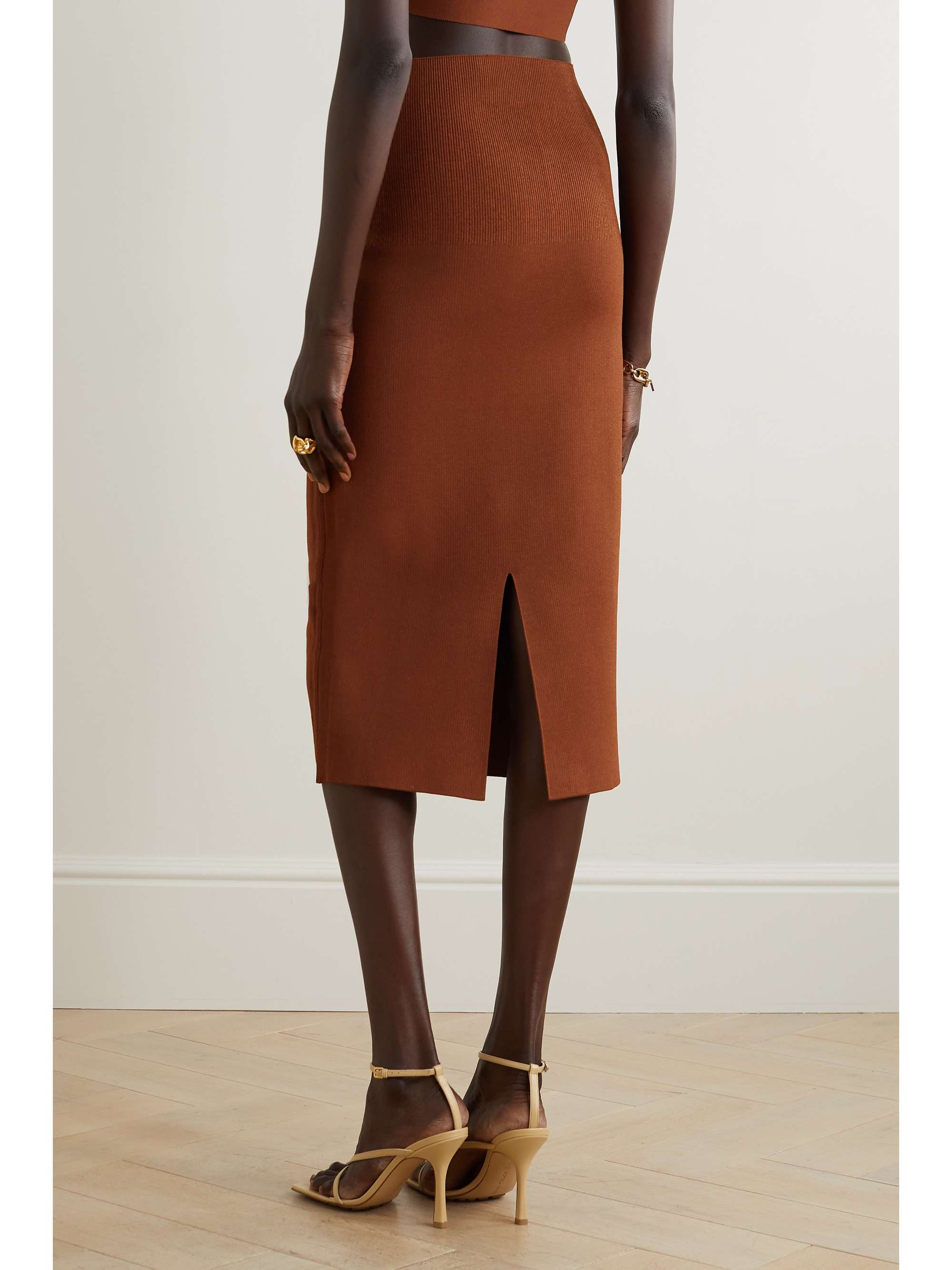 VICTORIA BECKHAM VB Body ribbed stretch-knit midi skirt