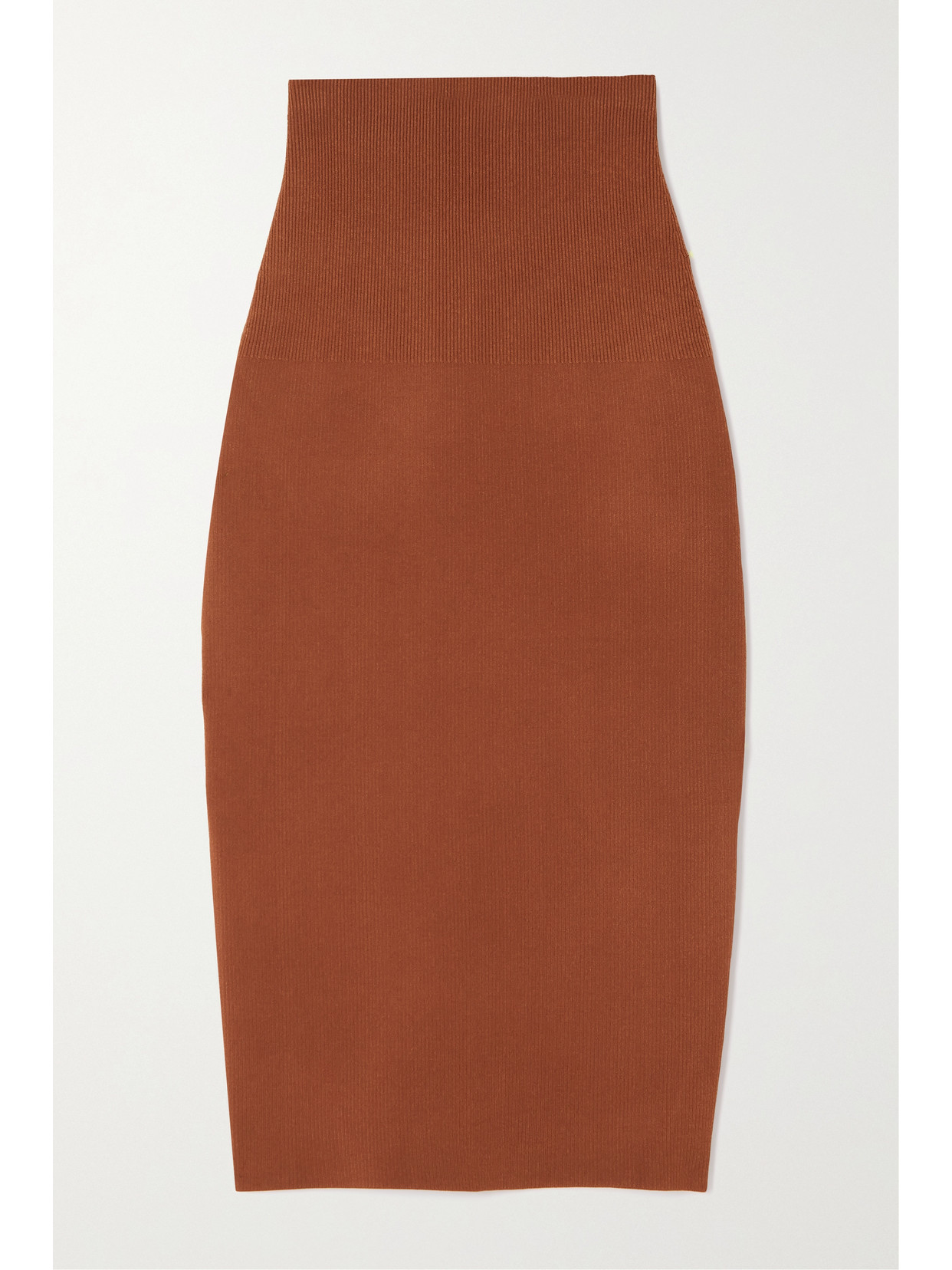 Victoria Beckham Vb Body Ribbed Stretch-knit Midi Skirt In Brown