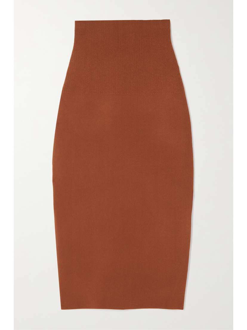 Victoria Beckham Vb Body Ribbed Stretch-knit Midi Skirt - UK 14