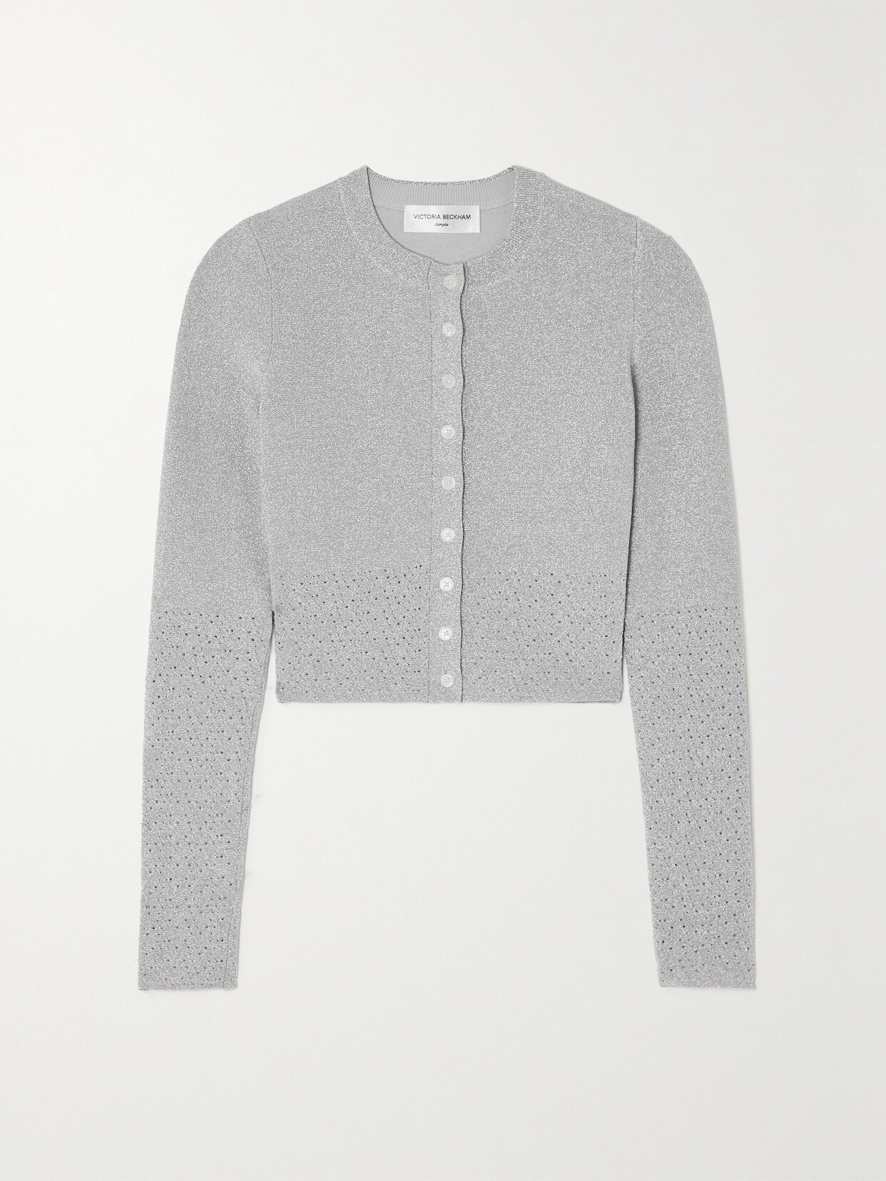 Victoria Beckham Vb Body Cropped Metallic Stretch-knit Cardigan In Silver