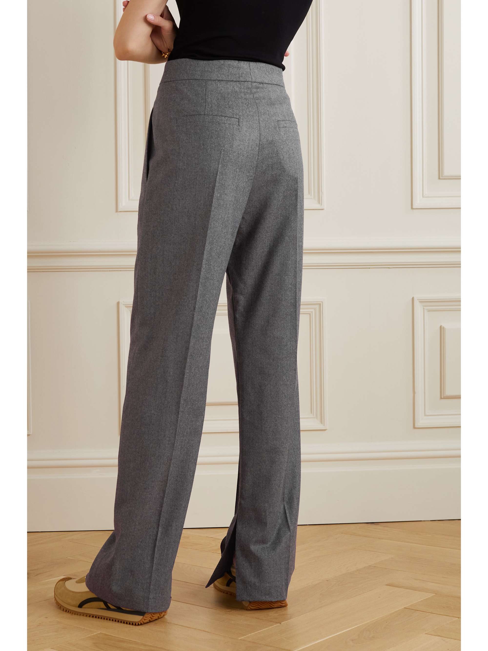 BRUNELLO CUCINELLI Bead-embellished pleated wool straight-leg pants