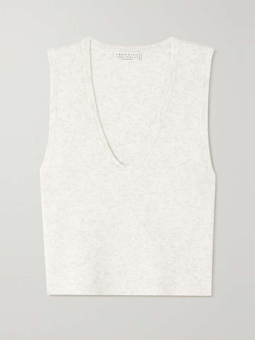 Brunello Cucinelli Cropped Ribbed Jersey Vest