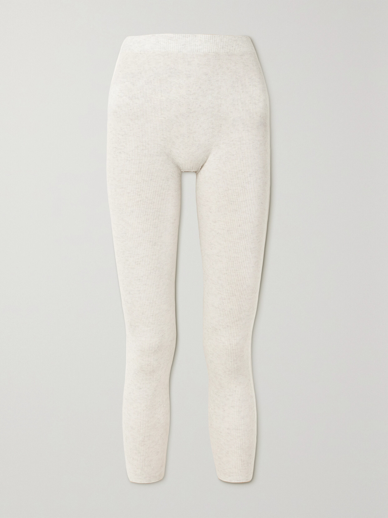Brunello Cucinelli Cropped Metallic Ribbed-knit Leggings - White