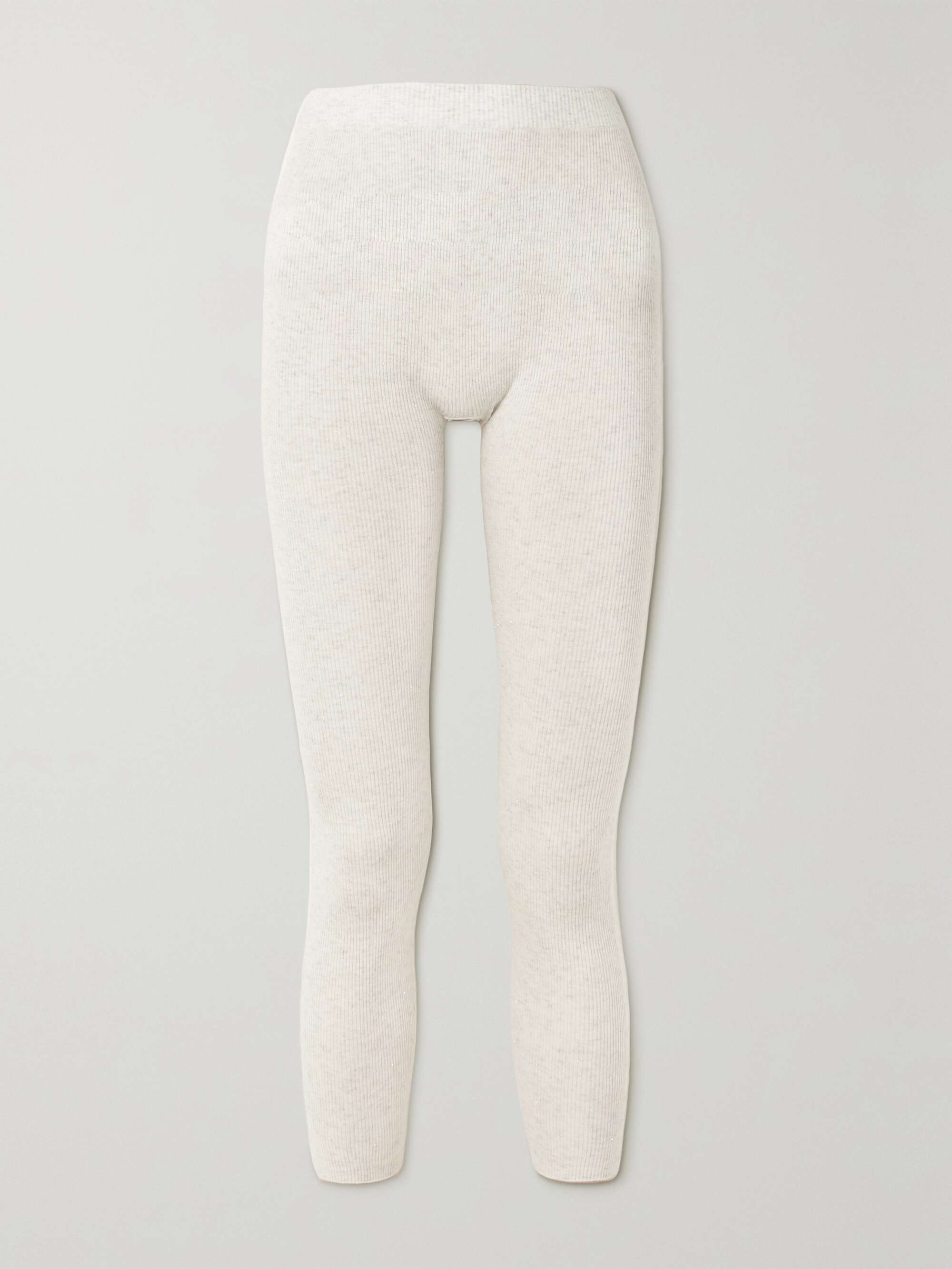 BRUNELLO CUCINELLI Cropped metallic ribbed-knit leggings