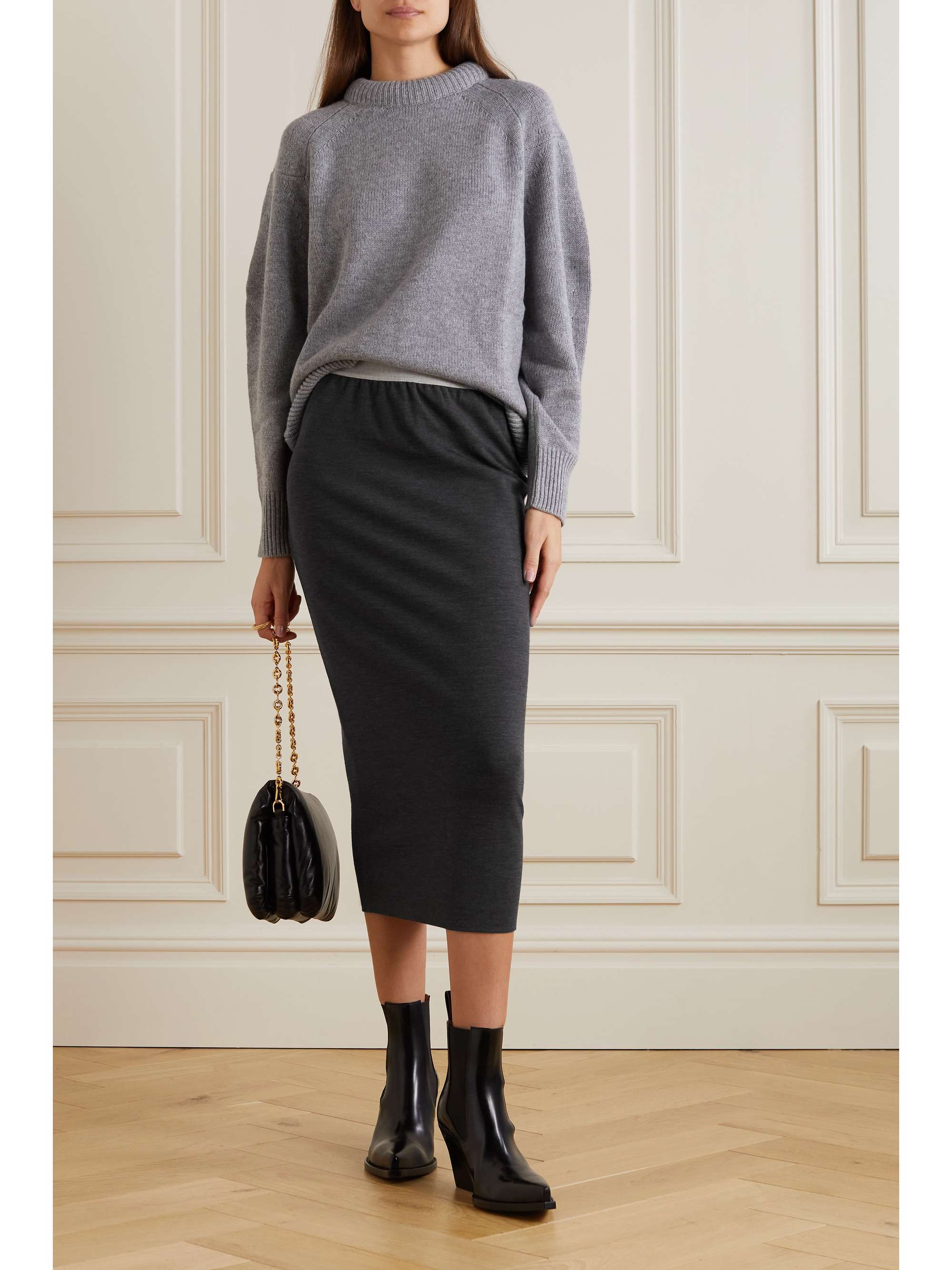 Stretch-wool jersey midi skirt