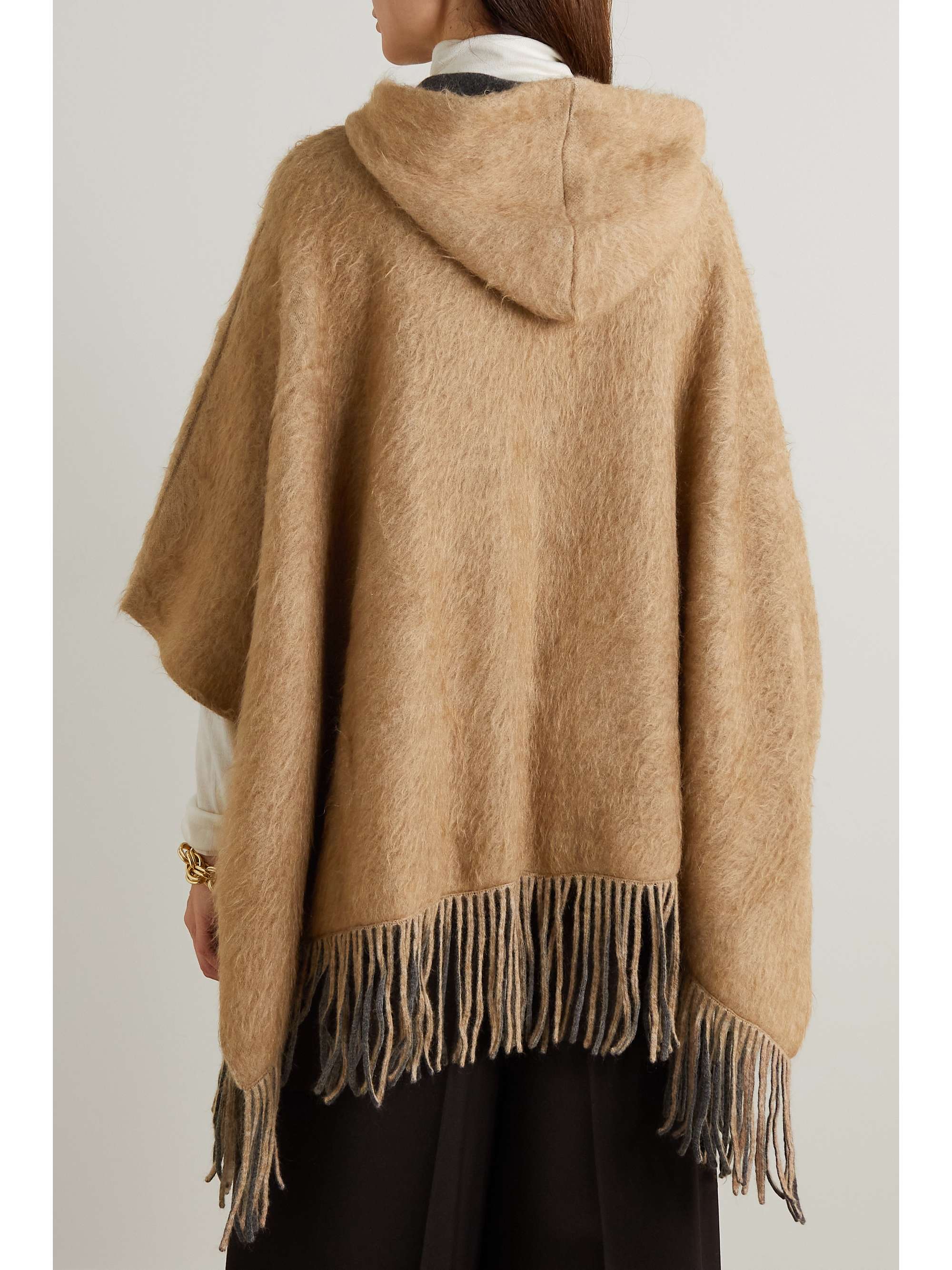 BRUNELLO CUCINELLI Hooded fringed knitted poncho