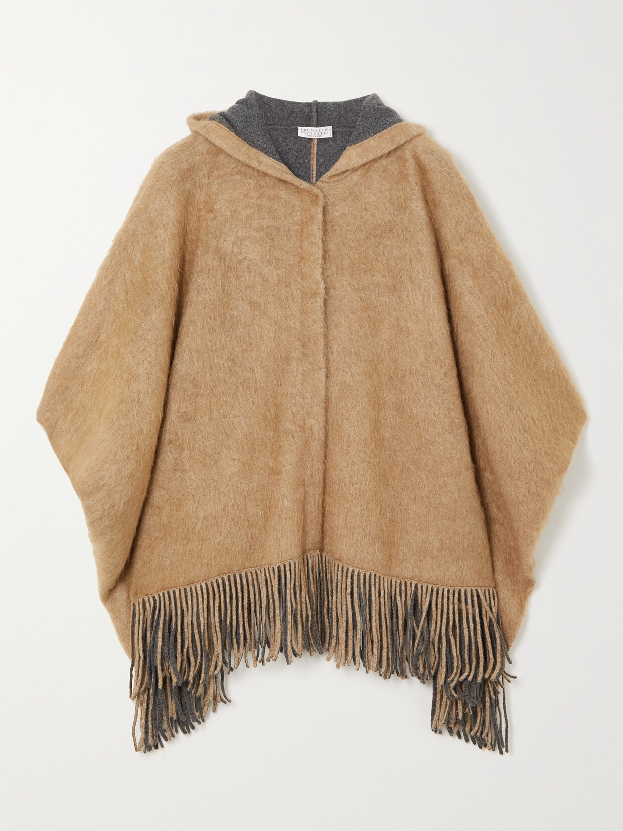 Brunello Cucinelli - Hooded Fringed Knitted Poncho - Brown