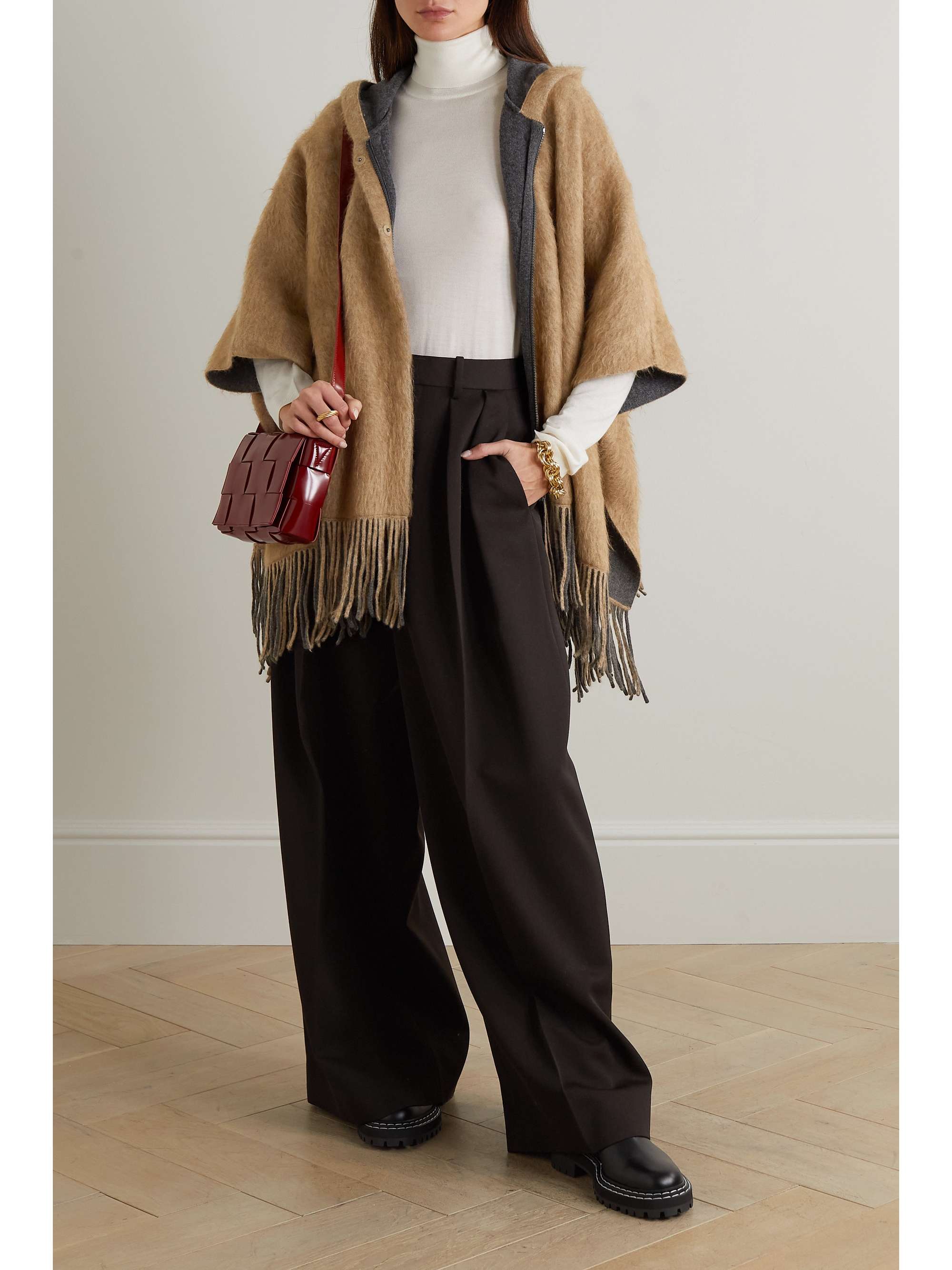 BRUNELLO CUCINELLI Hooded fringed knitted poncho