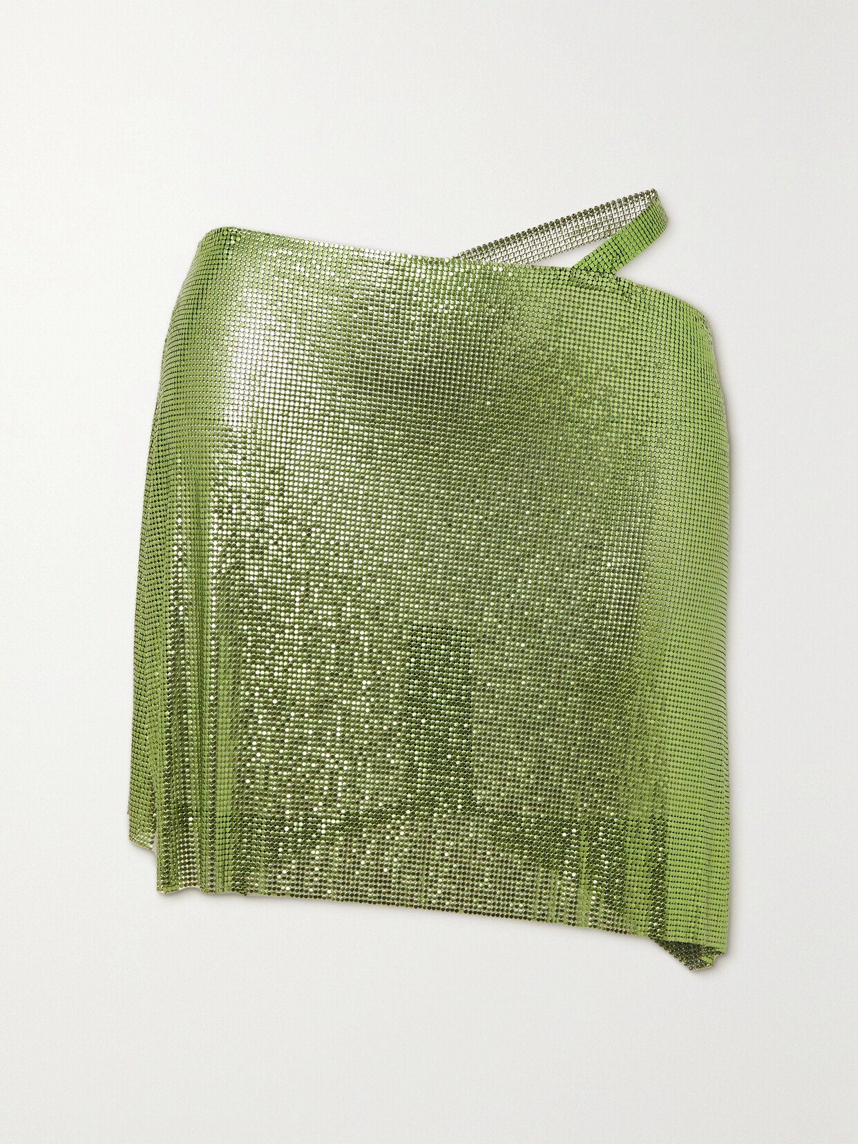 FANNIE SCHIAVONI Iza Asymmetric Cutout Chainmail Mini Skirt - Green