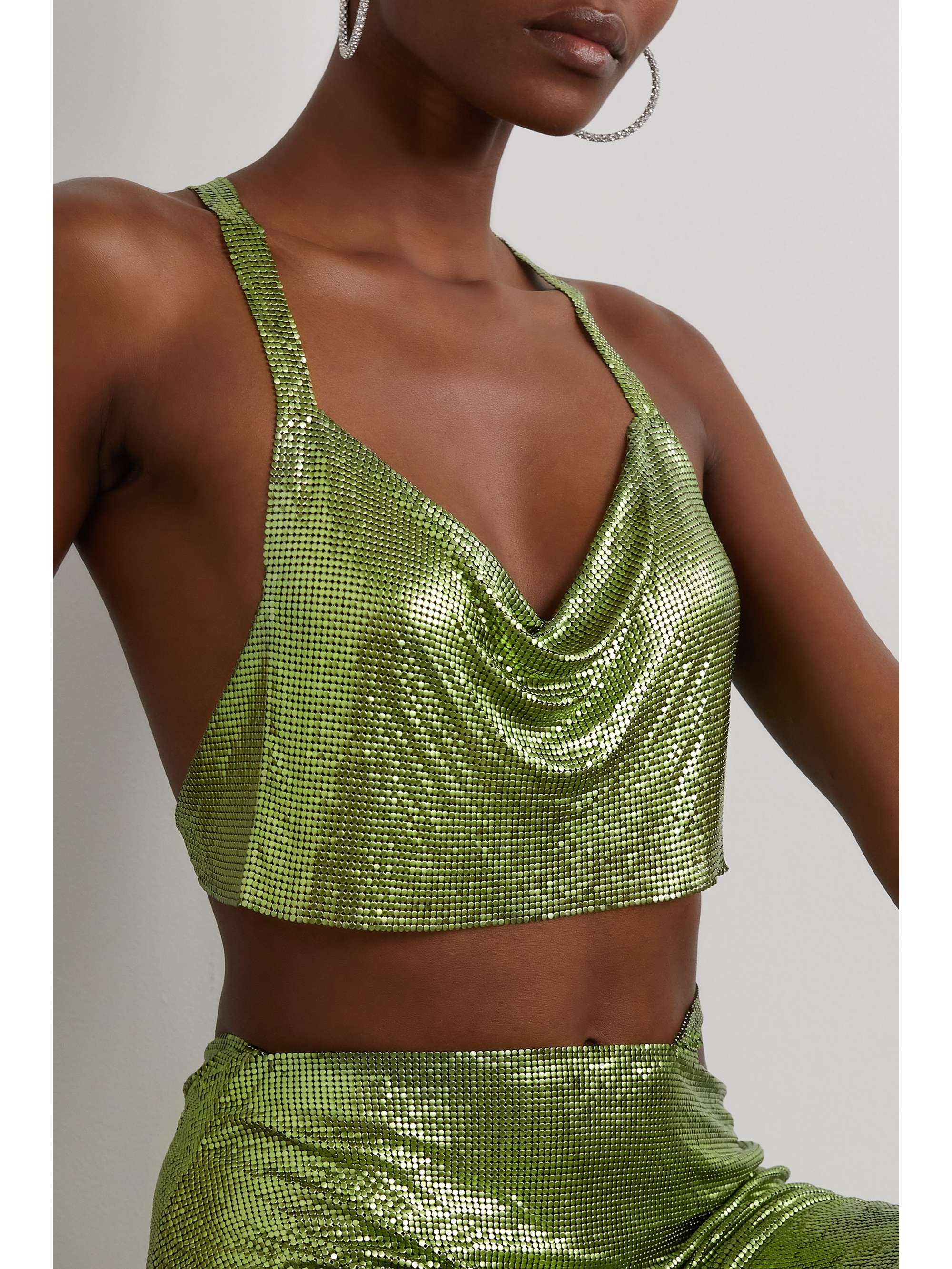 FANNIE SCHIAVONI Hailey cropped draped chainmail top