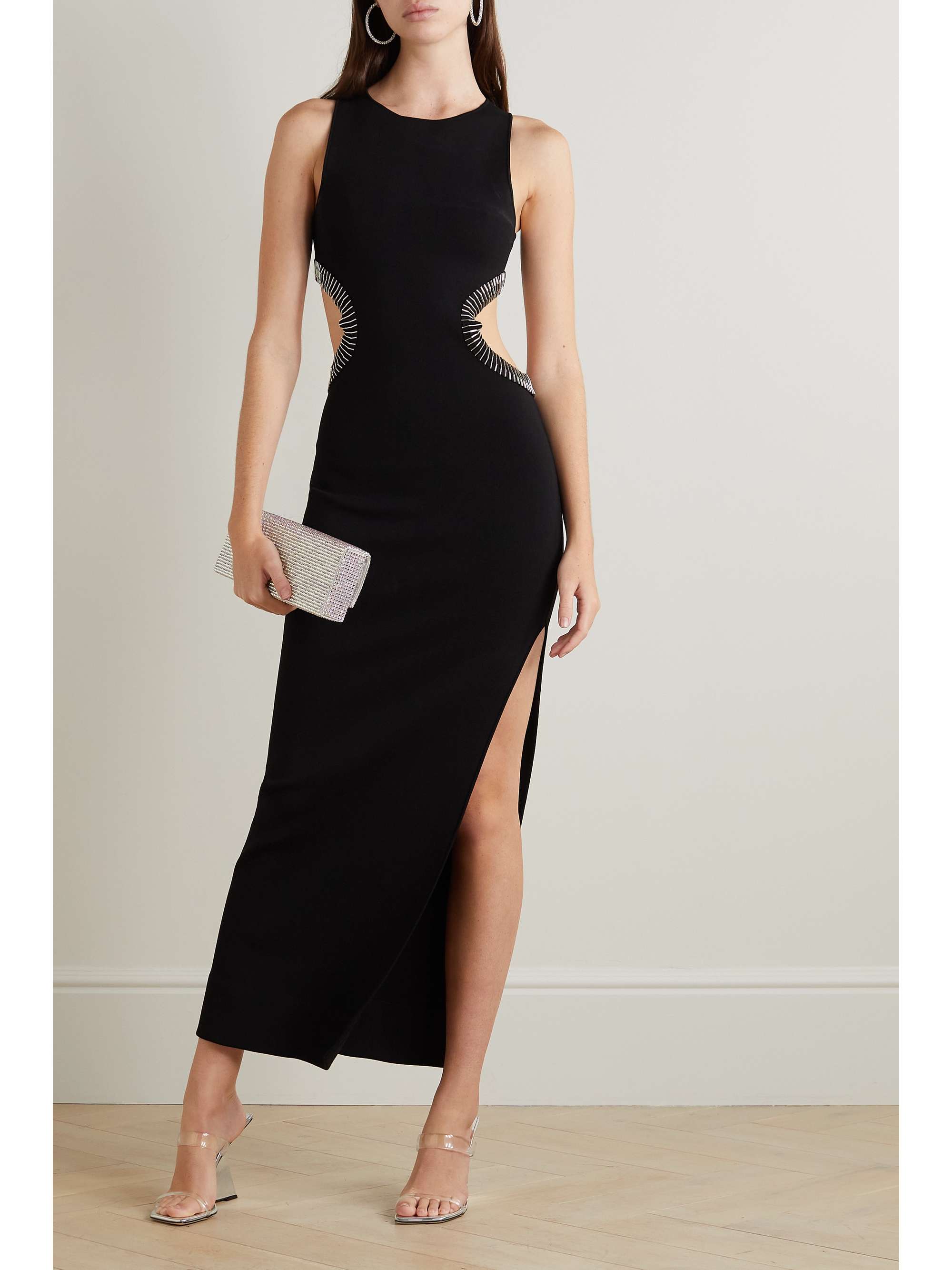 GALVAN Luna embellished cutout knitted maxi dress