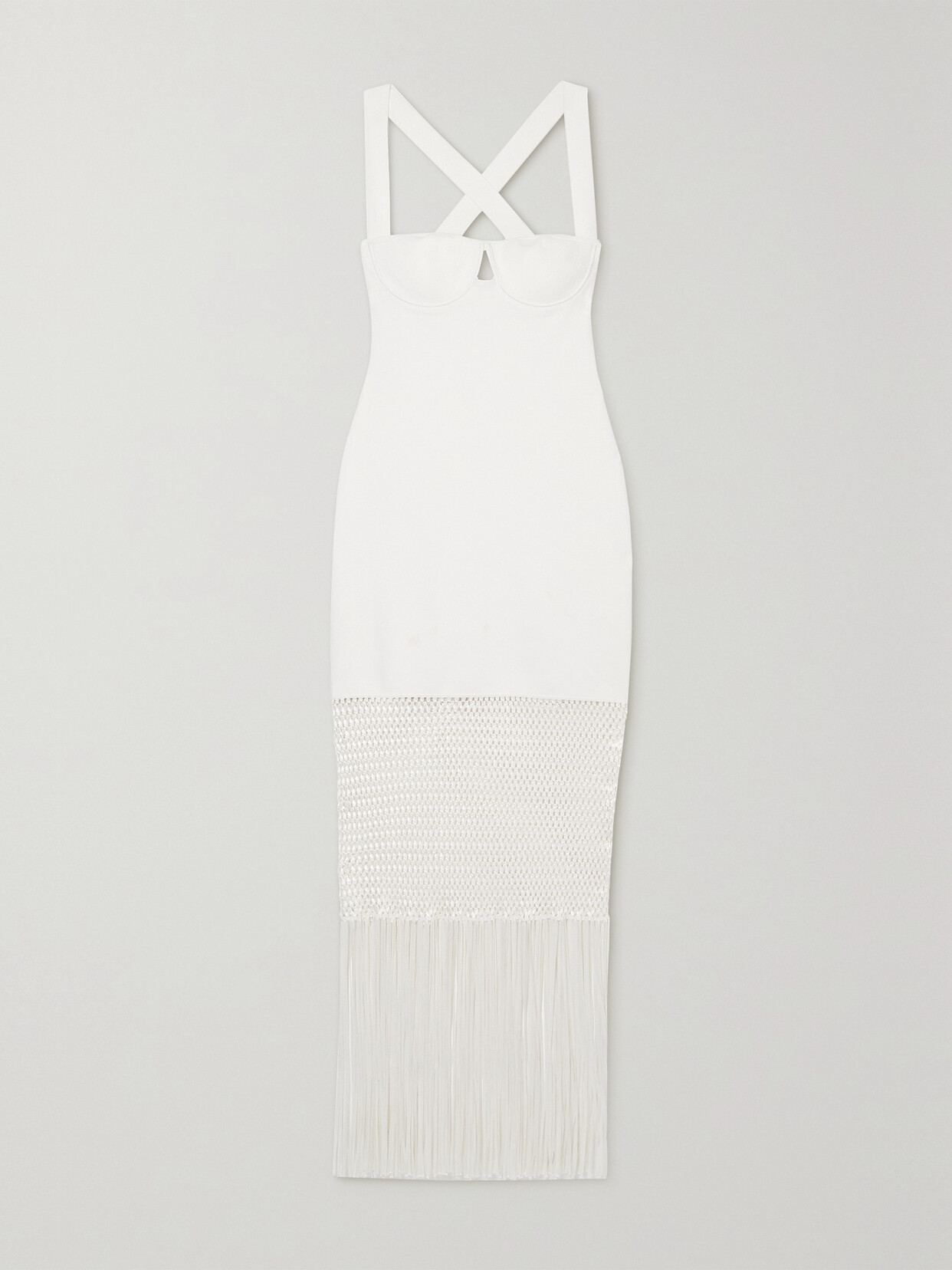 Galvan - Diana Fringed Knitted Maxi Dress - White