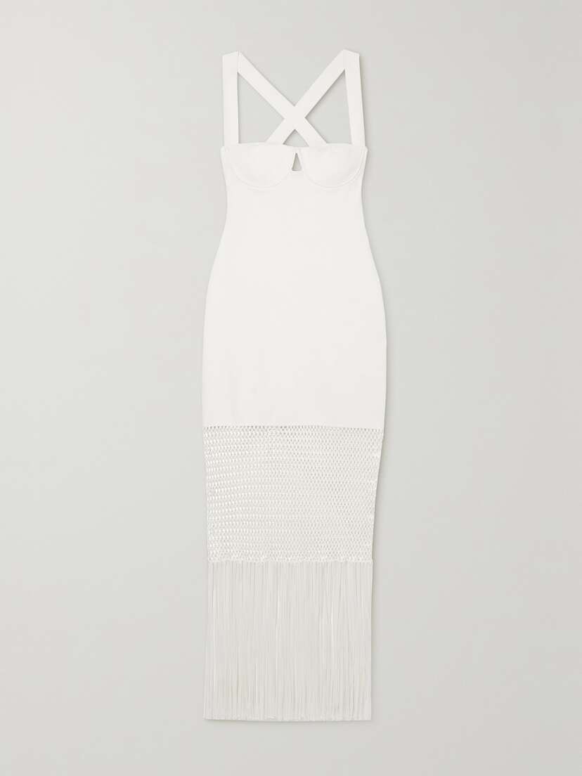 Galvan Diana Fringed Knitted Maxi Dress - x large