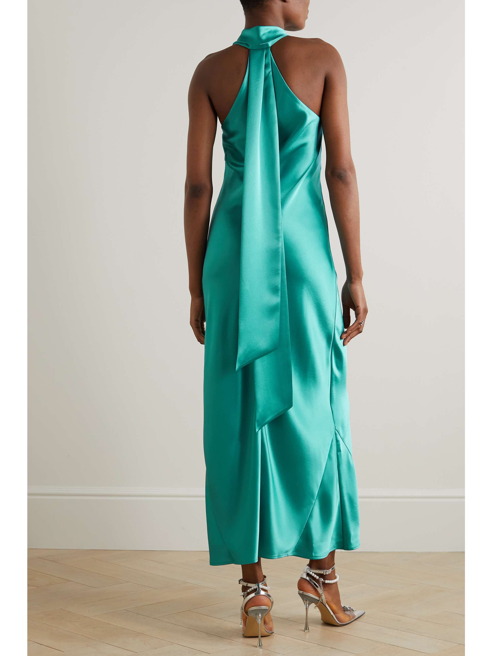 Turquoise Pandora satin halterneck maxi dress | GALVAN | NET-A-PORTER