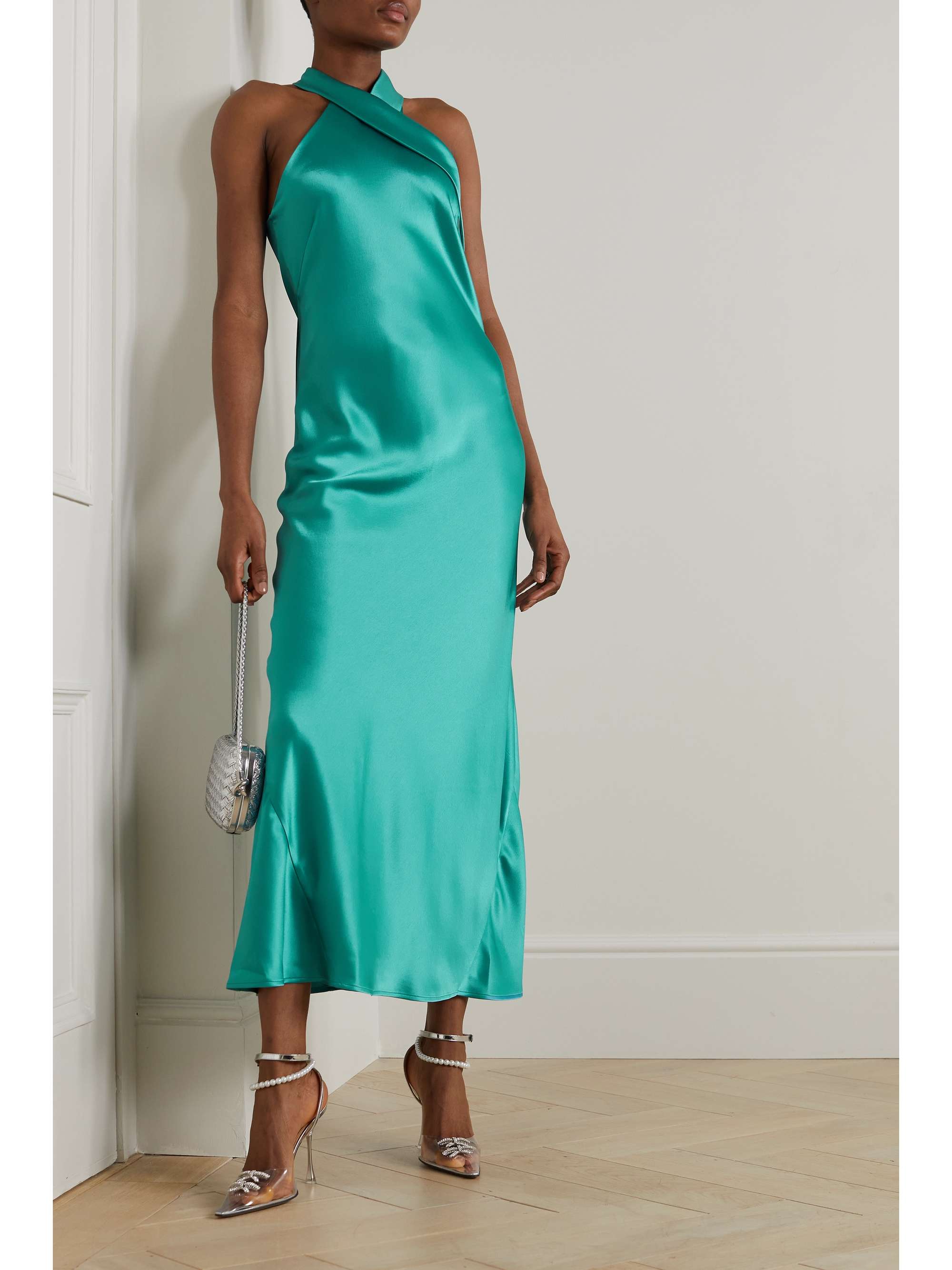 GALVAN Pandora satin halterneck maxi dress