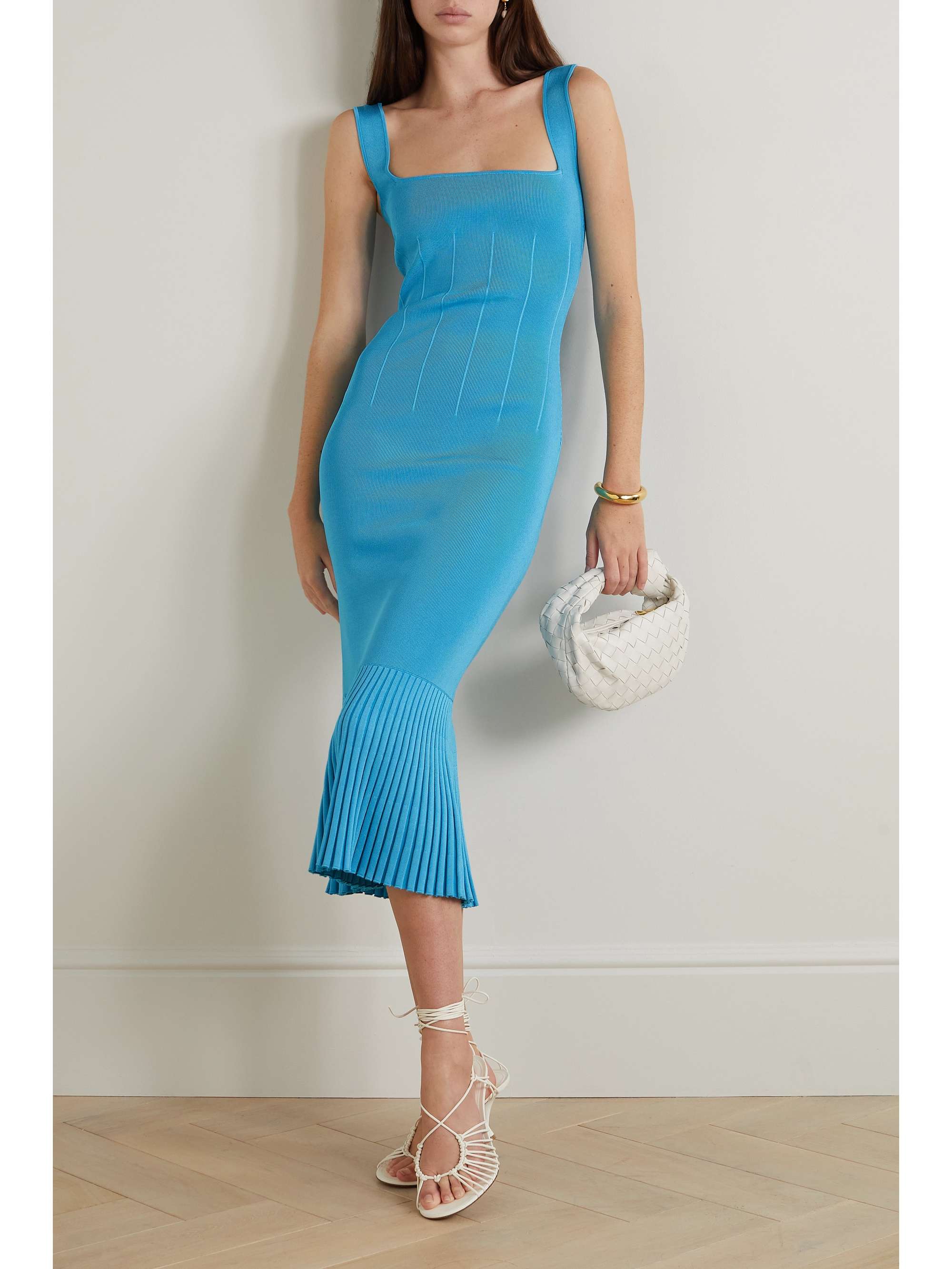 GALVAN Atalanta pleated stretch-knit midi dress